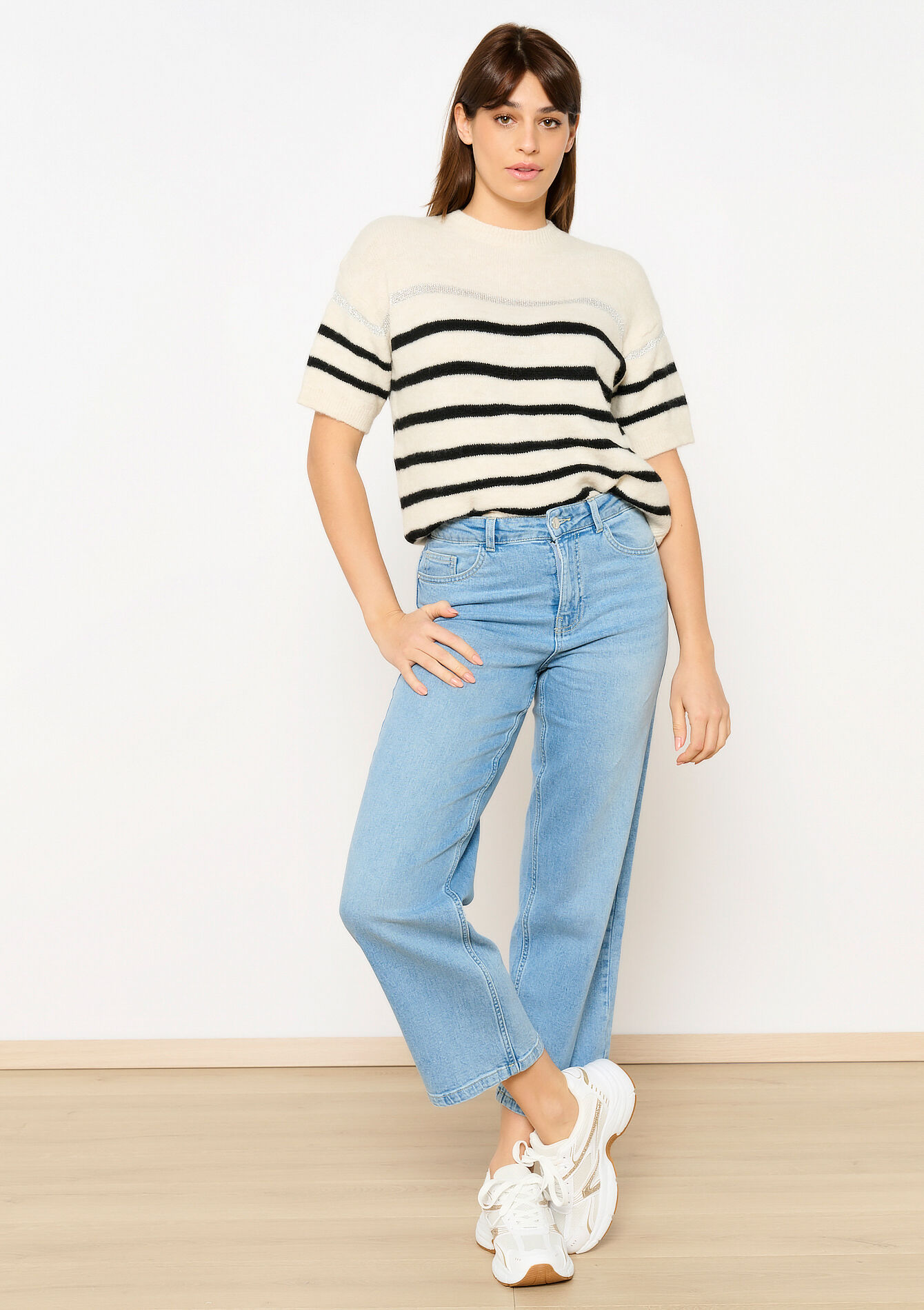 Pull à rayures à manches courtes, Pull à rayures à manches courtes - OFFWHITE - 04006890_1001