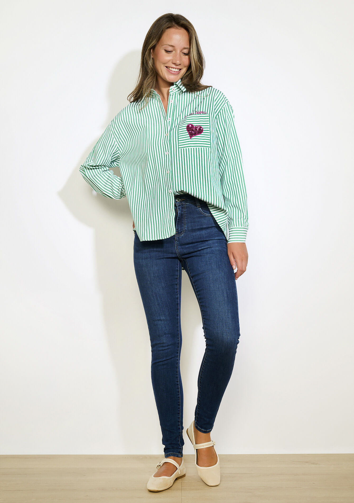 Gestreept hemd met hartdetail - GREEN APPLE - 05702916_1783