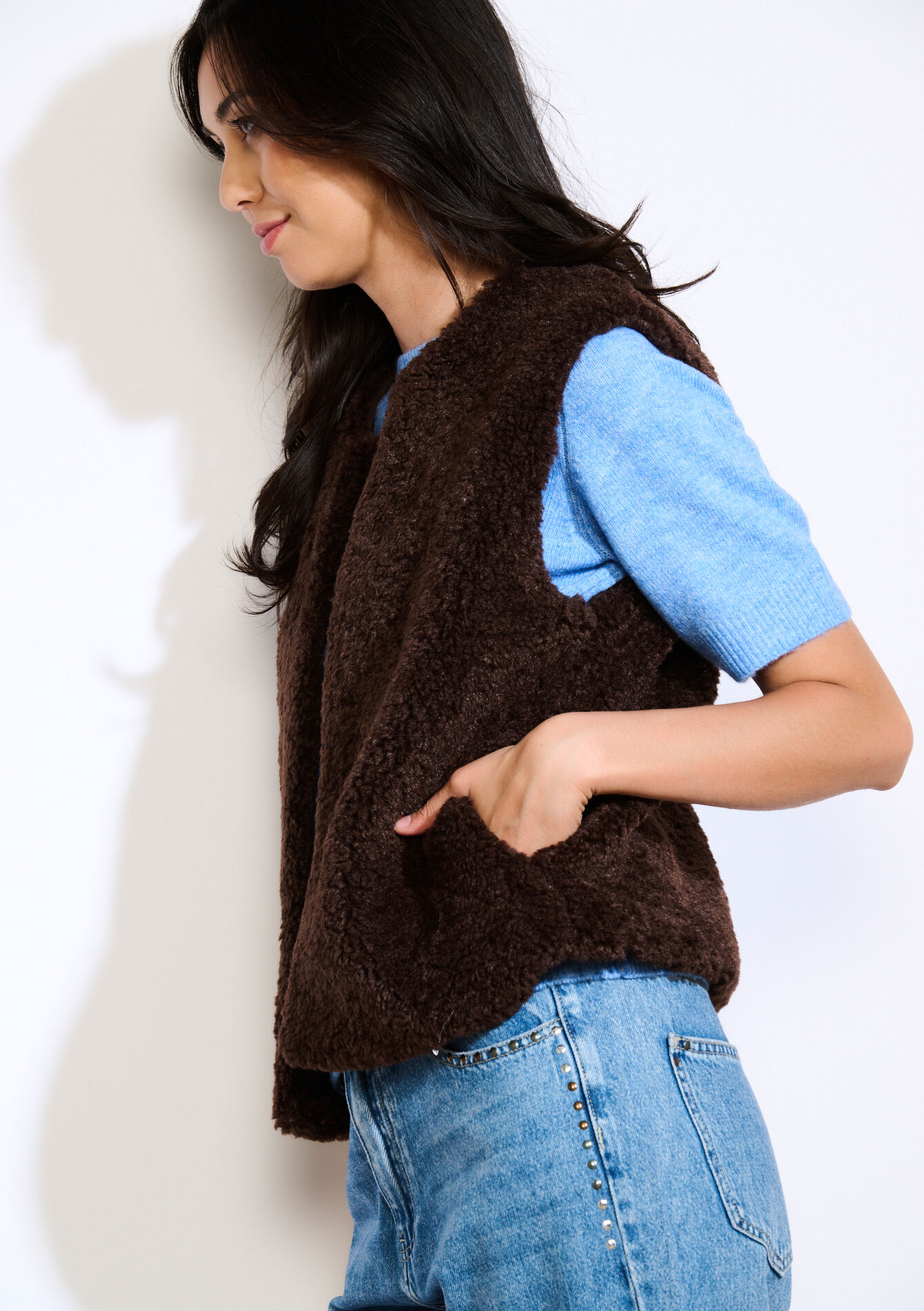 Gilet sans manches bouclette, Gilet sans manches bouclette - BROWN DARK CHOCOLATE - 09001471_3720