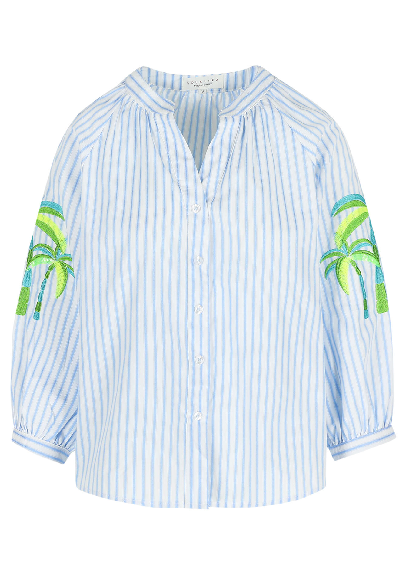 Chemise avec palmiers brodés, Chemise avec palmiers brodés - BLUE PASTEL - 05702723_3003