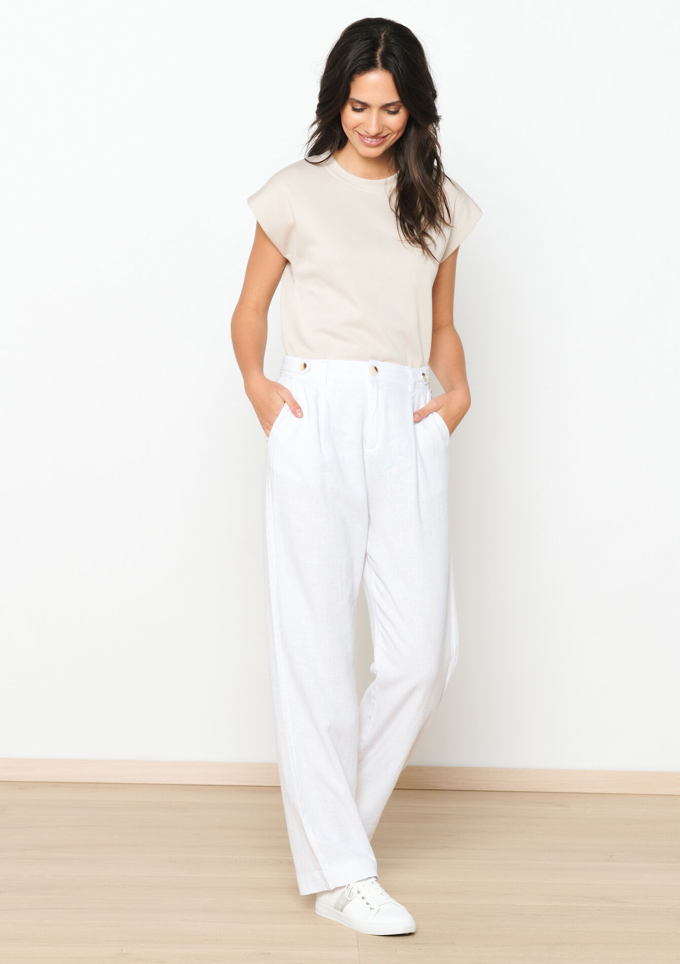 Pantalon de tailleur en lin, Pantalon de tailleur en lin - OPTICAL WHITE - 06100574_1019