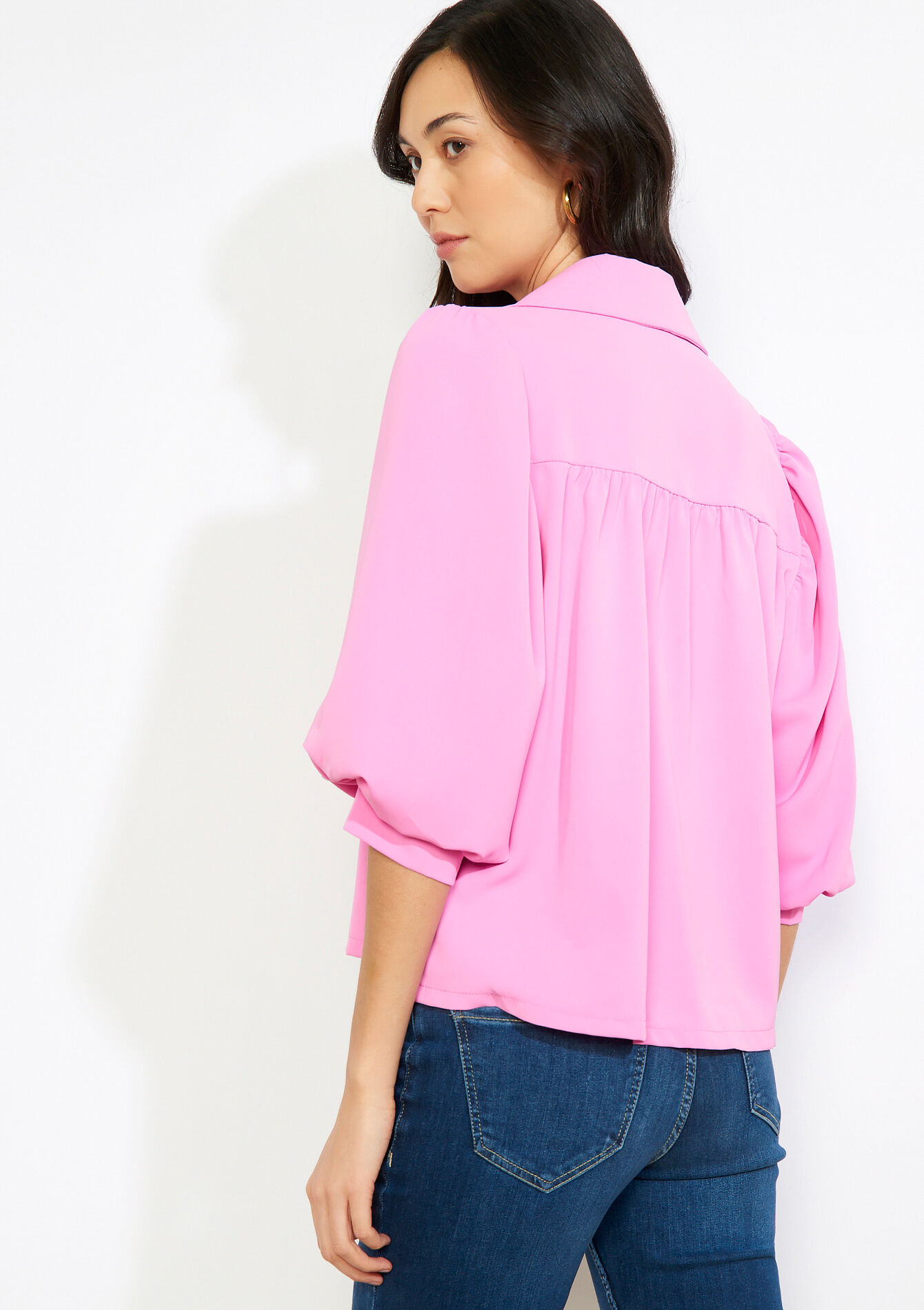 Soepele blouse met knopen - PINK BUBBLEGUM - 05703045_1477