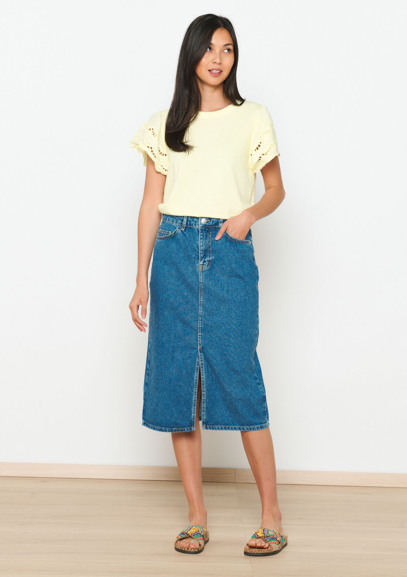 Jupe mi-longue en jean, Jupe mi-longue en jean - MEDIUM BLUE - 07101202_0500