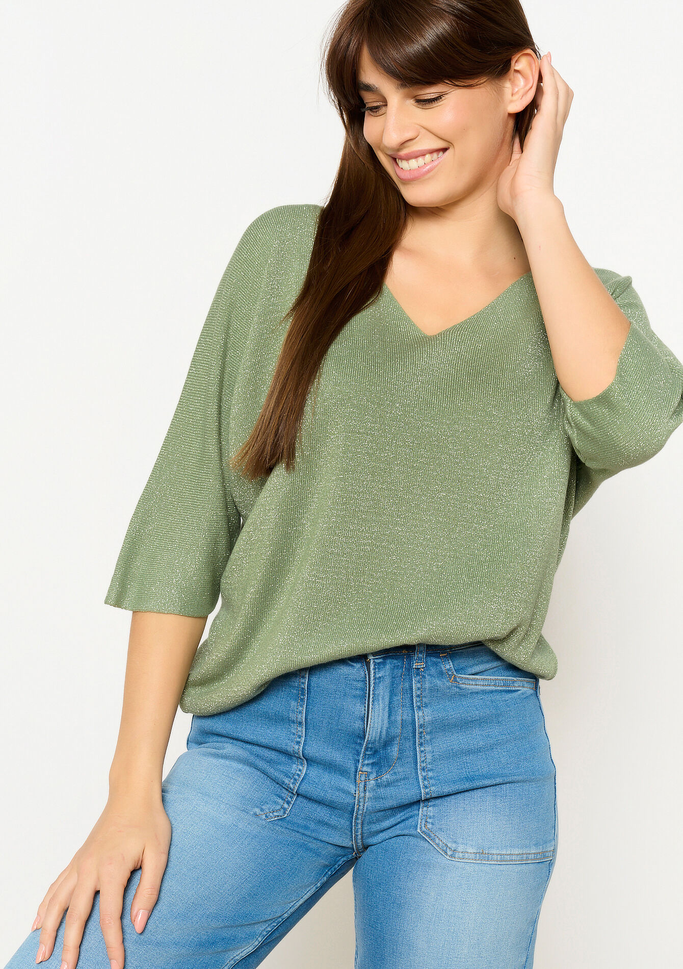 Pull avec lurex, Pull avec lurex - KHAKI FADED - 04006883_4326