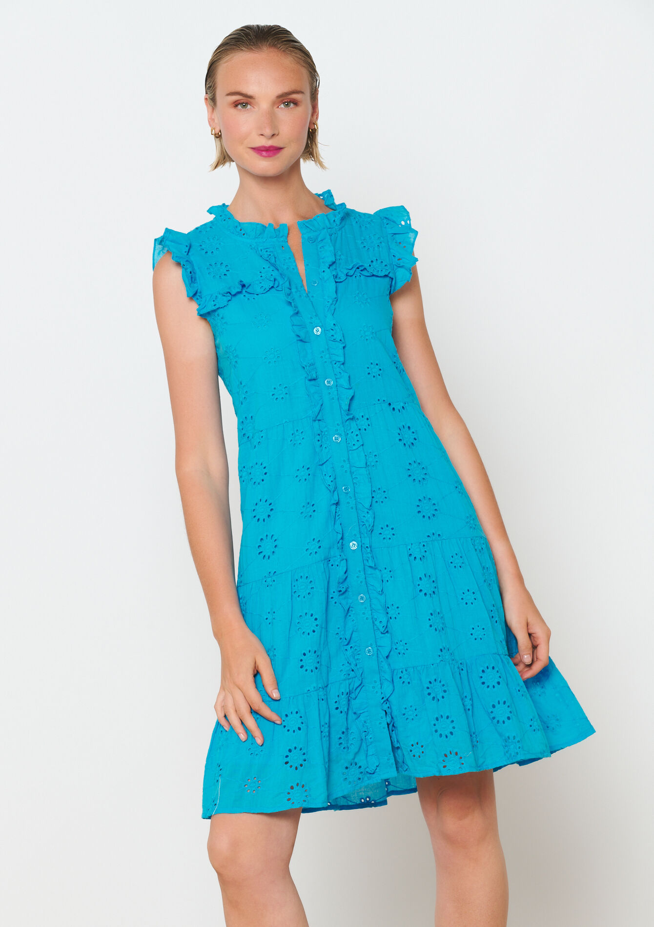 Robe avec broderie anglaise - TURQUOISE - 1106244