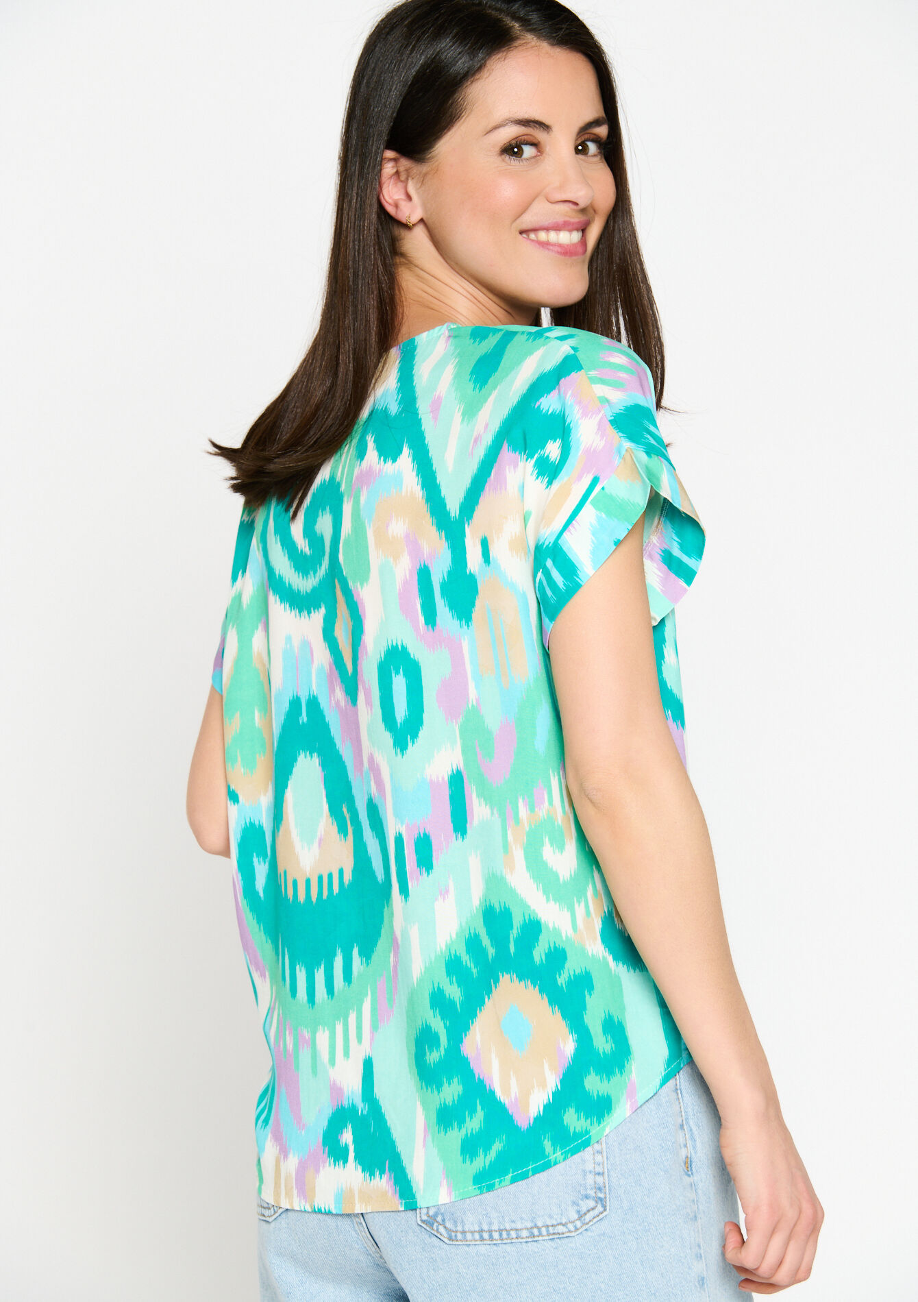 Blouse à imprimé ikat, Blouse à imprimé ikat - TURQUOISE - 05702240_1759