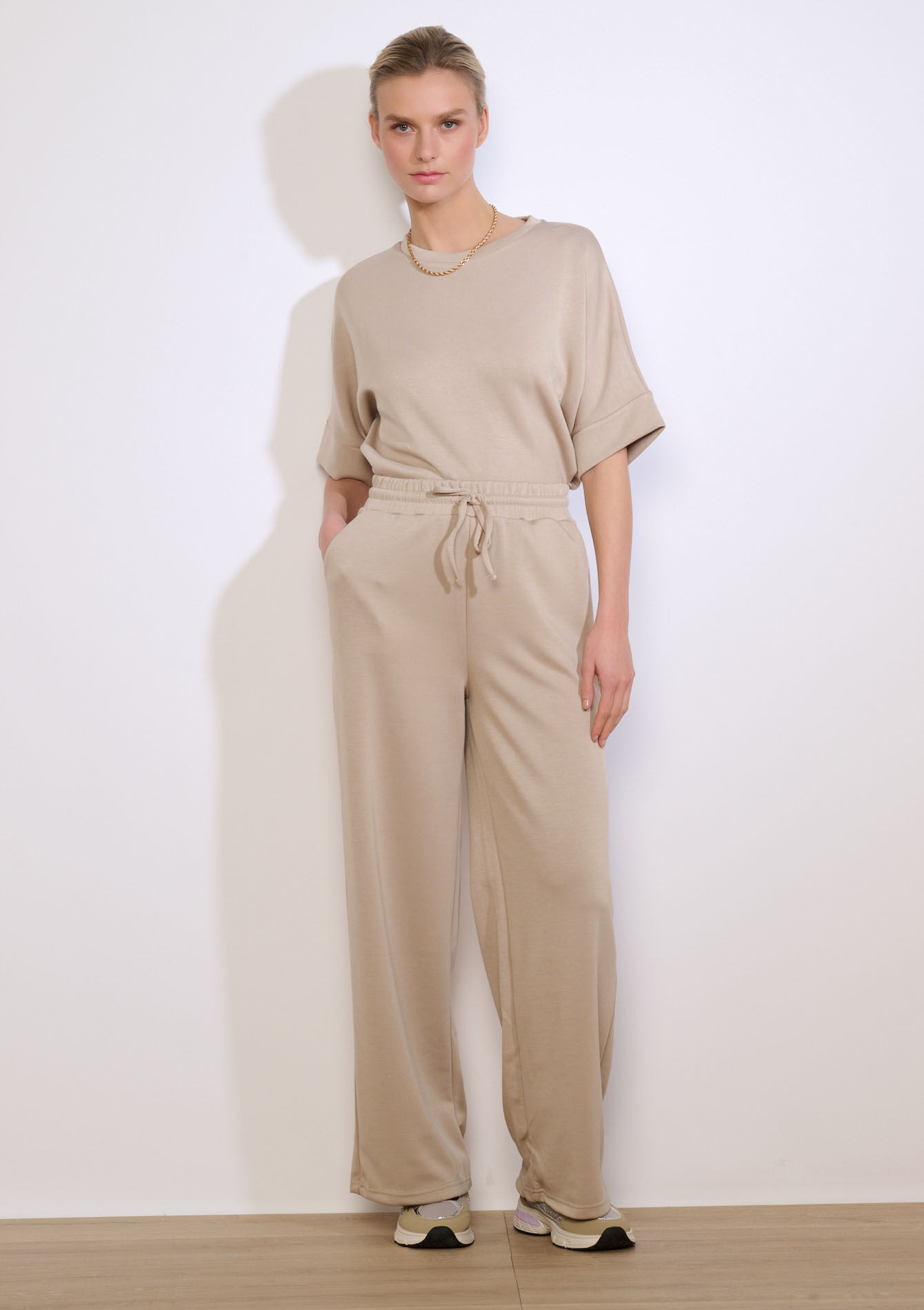 Wijde joggingbroek van modal - TAUPE - 15100405_1021