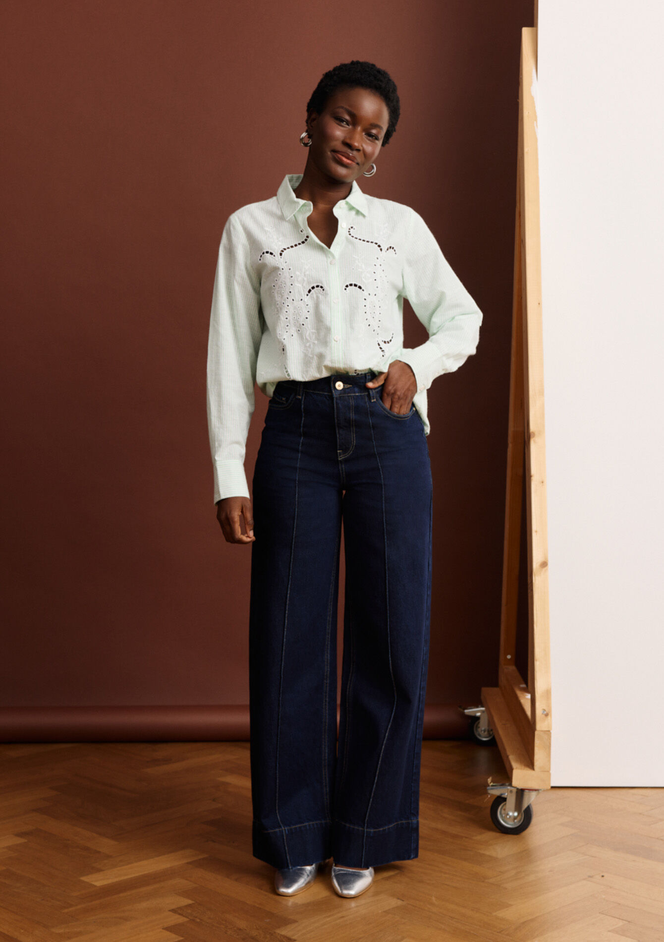 Wide-leg jeans with topstitching, Wide-leg jeans with topstitching, , back