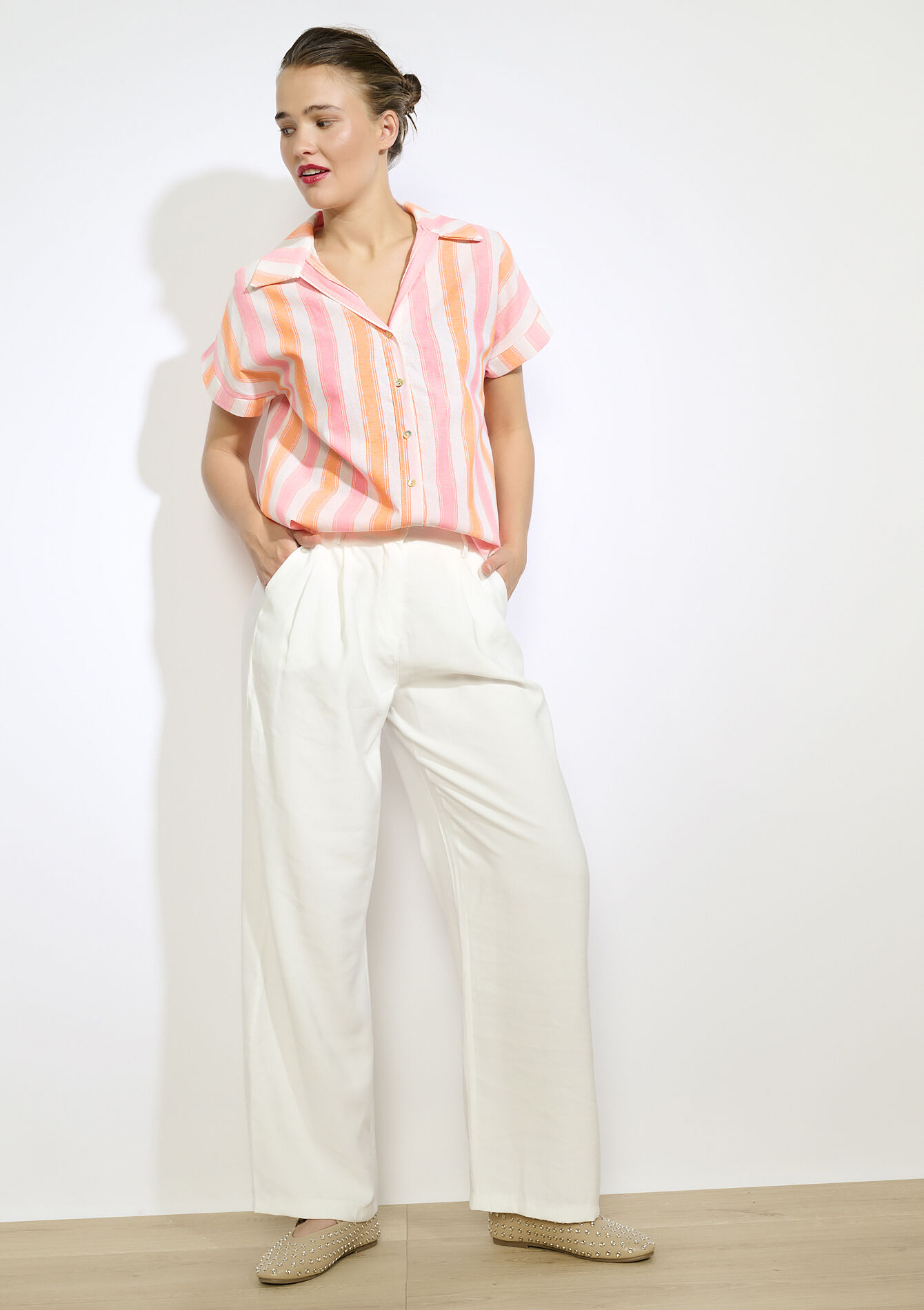 Striped fluid shirt, Striped fluid shirt - CORAL PINK - 05702871_1968