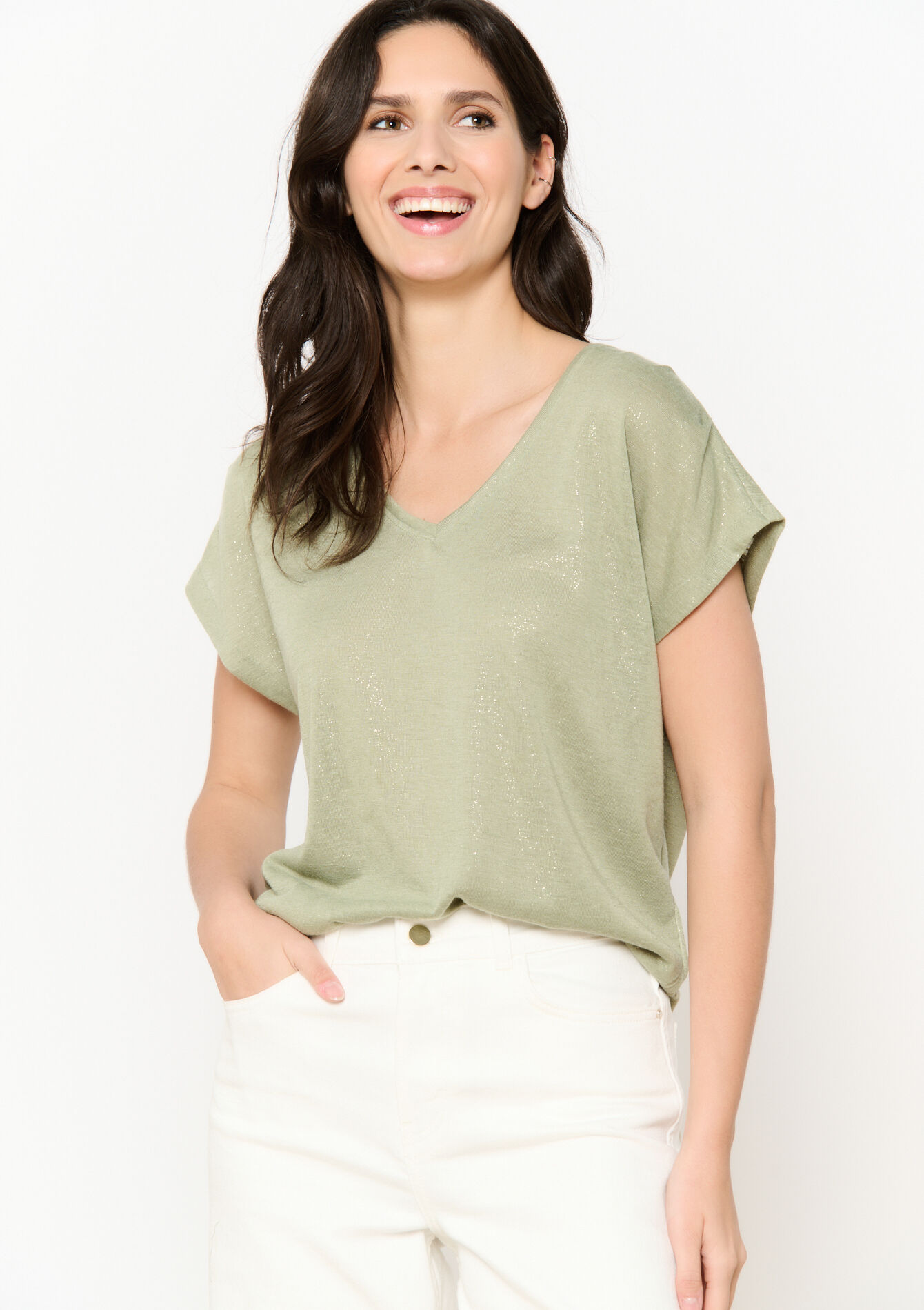 Vloeiend glanzend t-shirt, Vloeiend glanzend t-shirt - KHAKI FADED - 02301692_4326