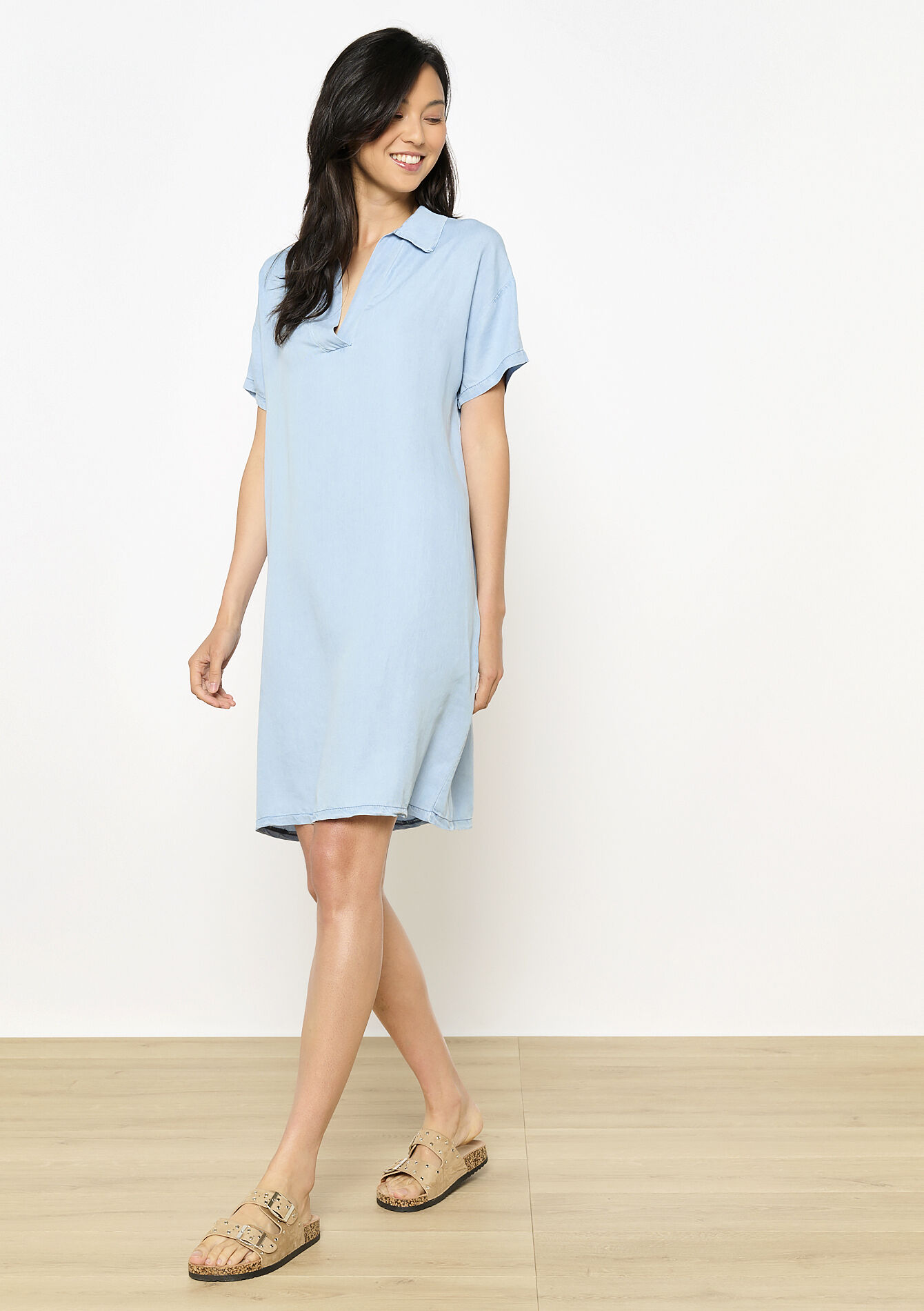 Robe chemise fluide - BLUE BLEACHED - 08104177_0502