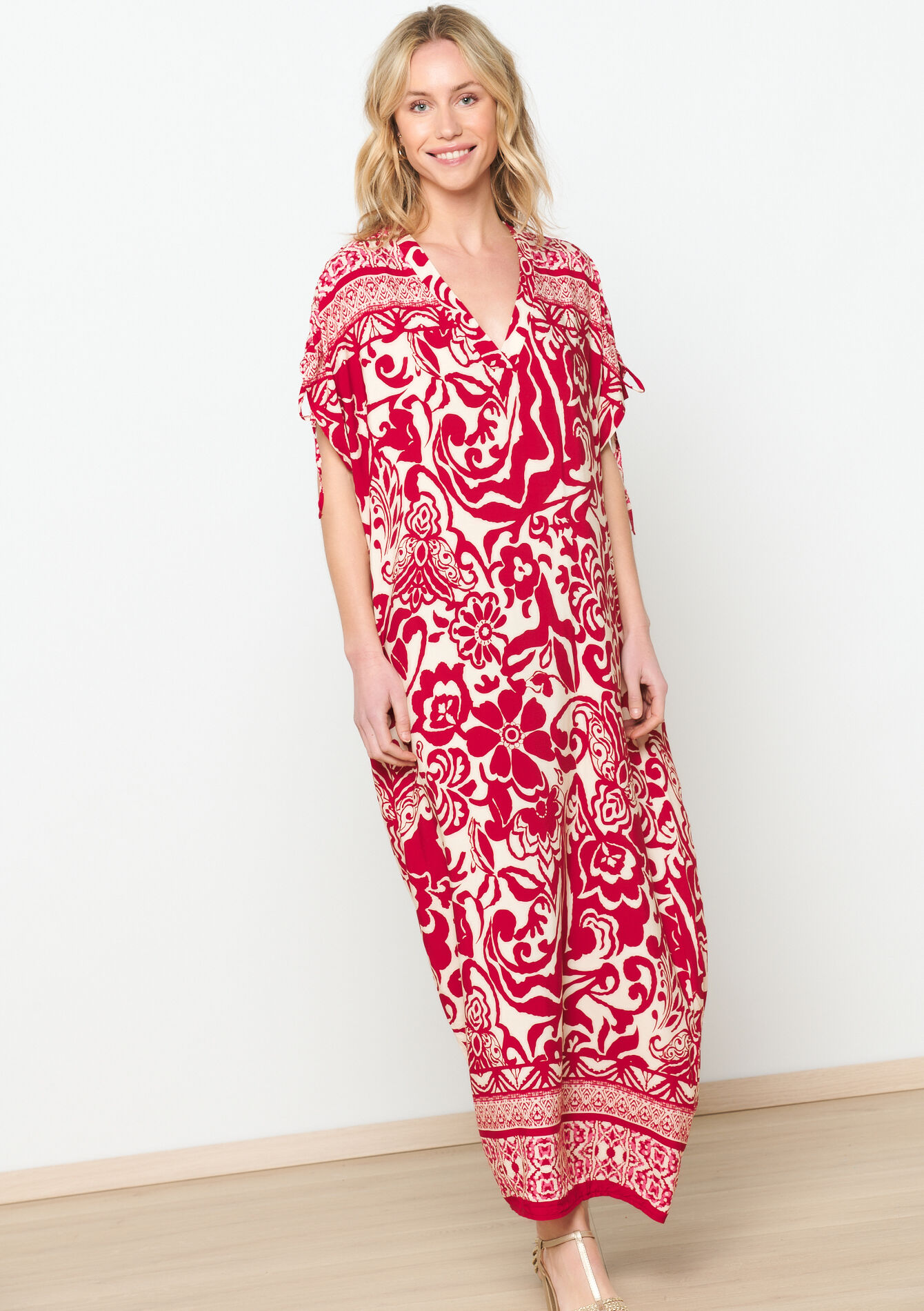 Kaftanjurk met bloemen, Kaftanjurk met bloemen - RED LIPSTICK - 08103575_5310