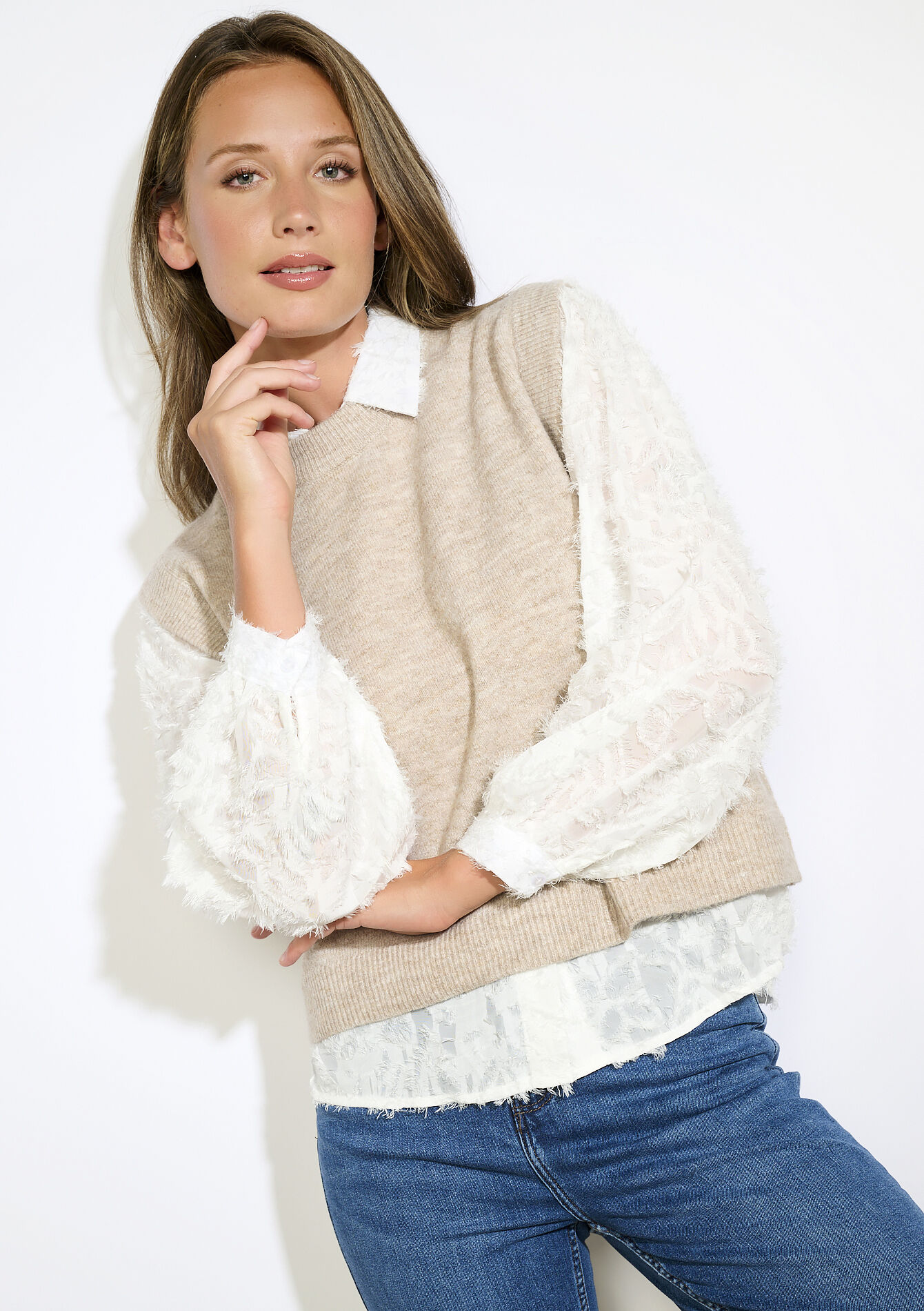 Mouwloze gebreide trui - BEIGE CHINE - 04006912_4025