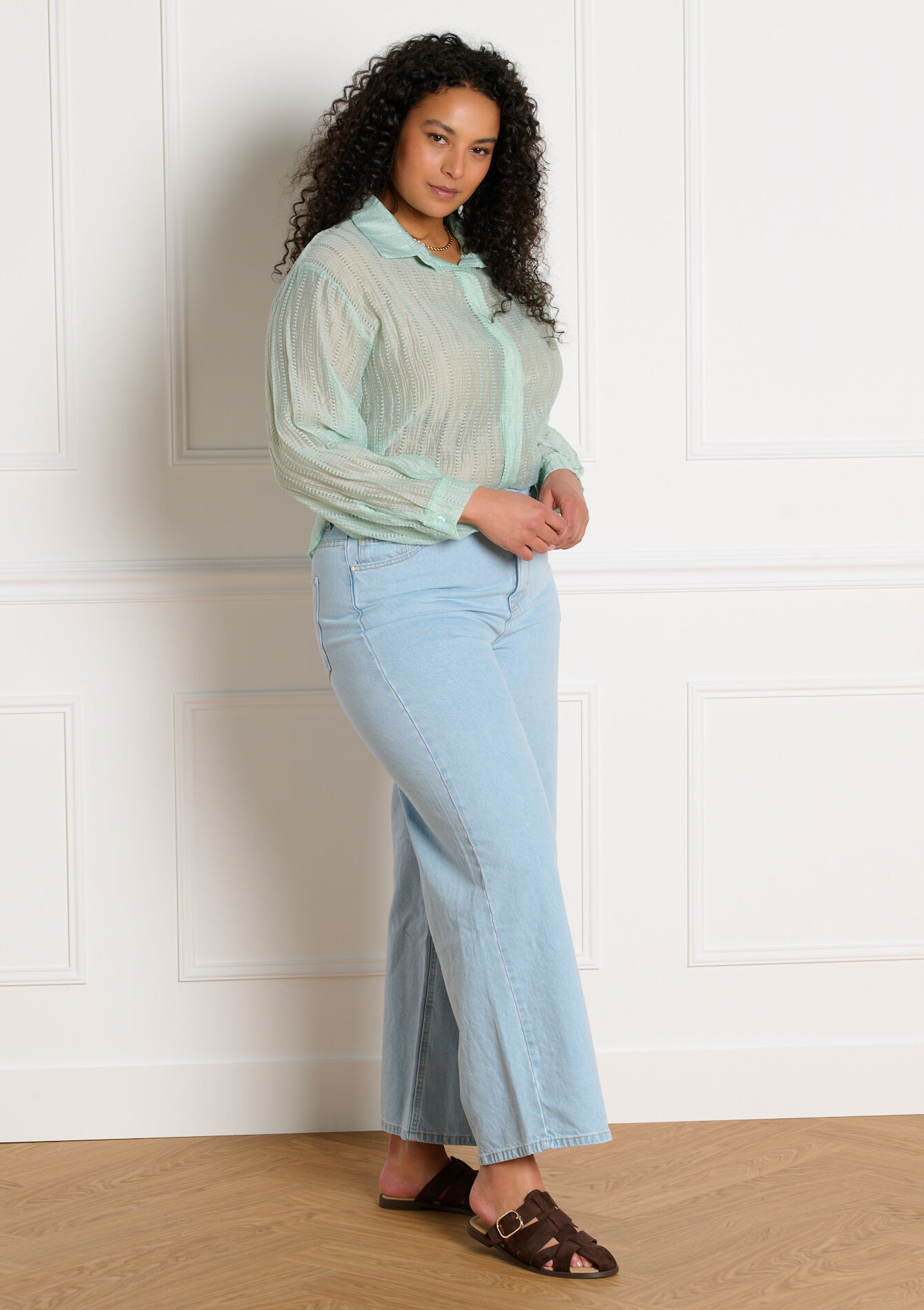 High-waist wide jeans - BLUE BLEACHED - 22000656_0502