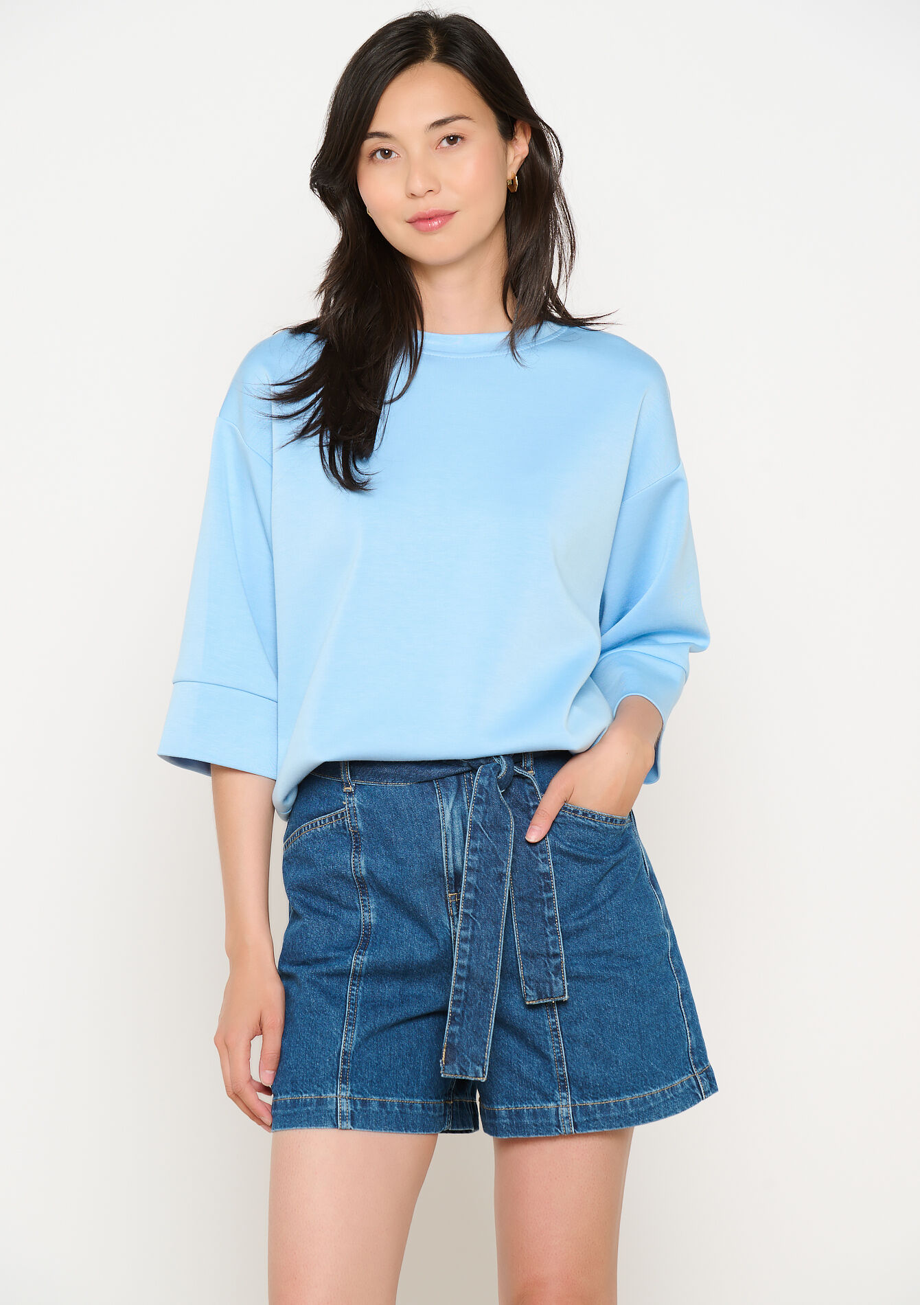 Sweater met halflange mouwen, Sweater met halflange mouwen - LIGHT BLUE - 03001773_1709