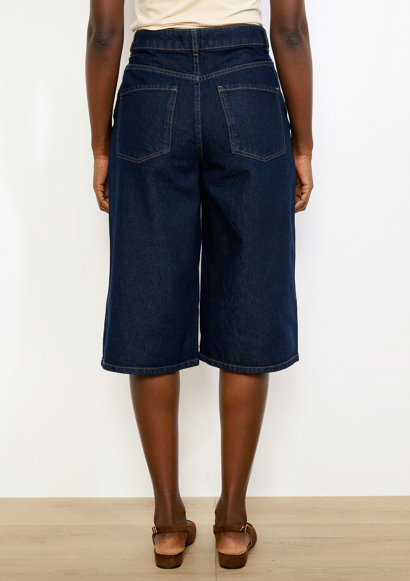 Denim bermuda met hoge taille - DARK BLUE - 22000662_0501