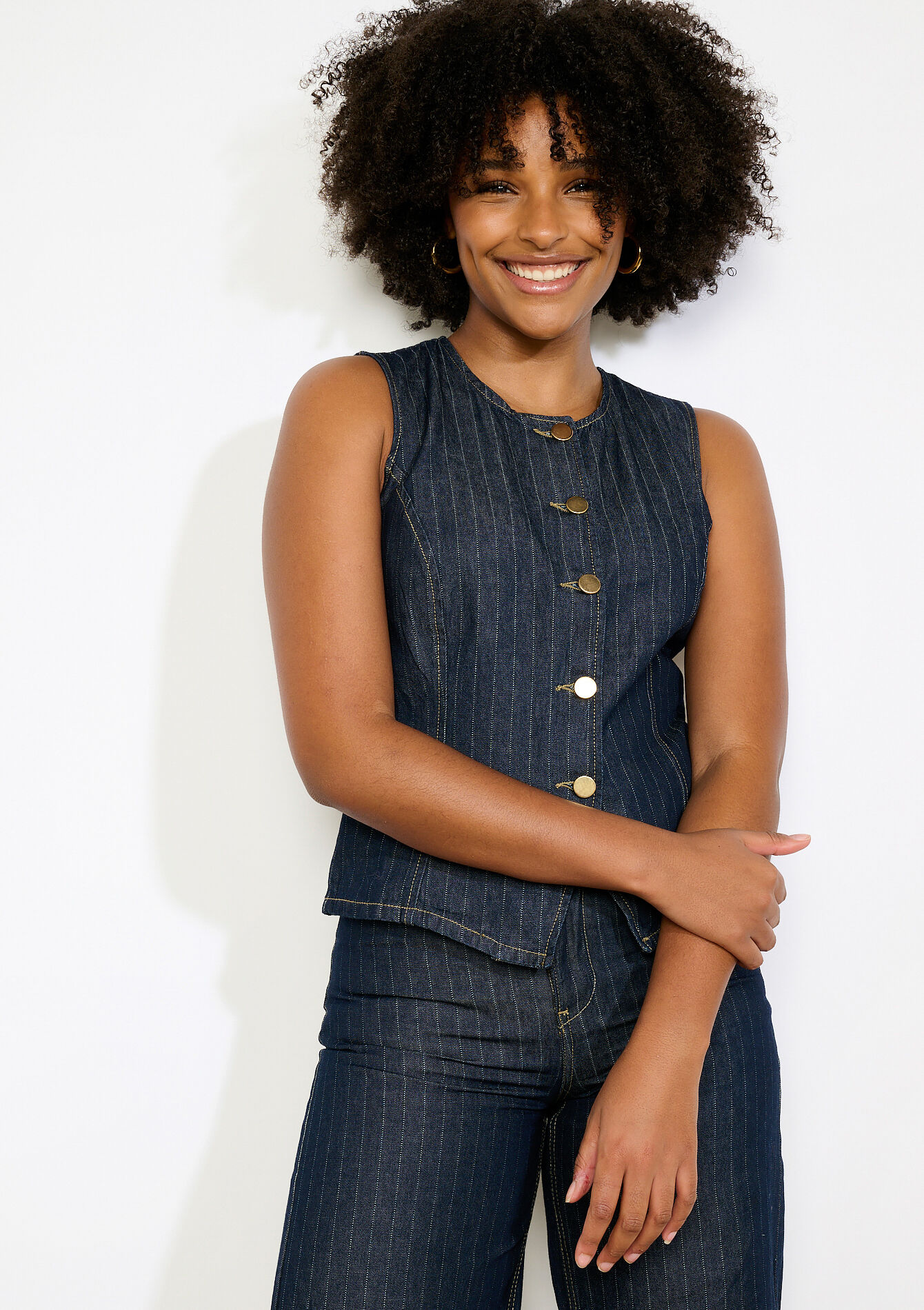 Getailleerde gestreepte gilet, Getailleerde gestreepte gilet - DARK BLUE - 09101170_0501