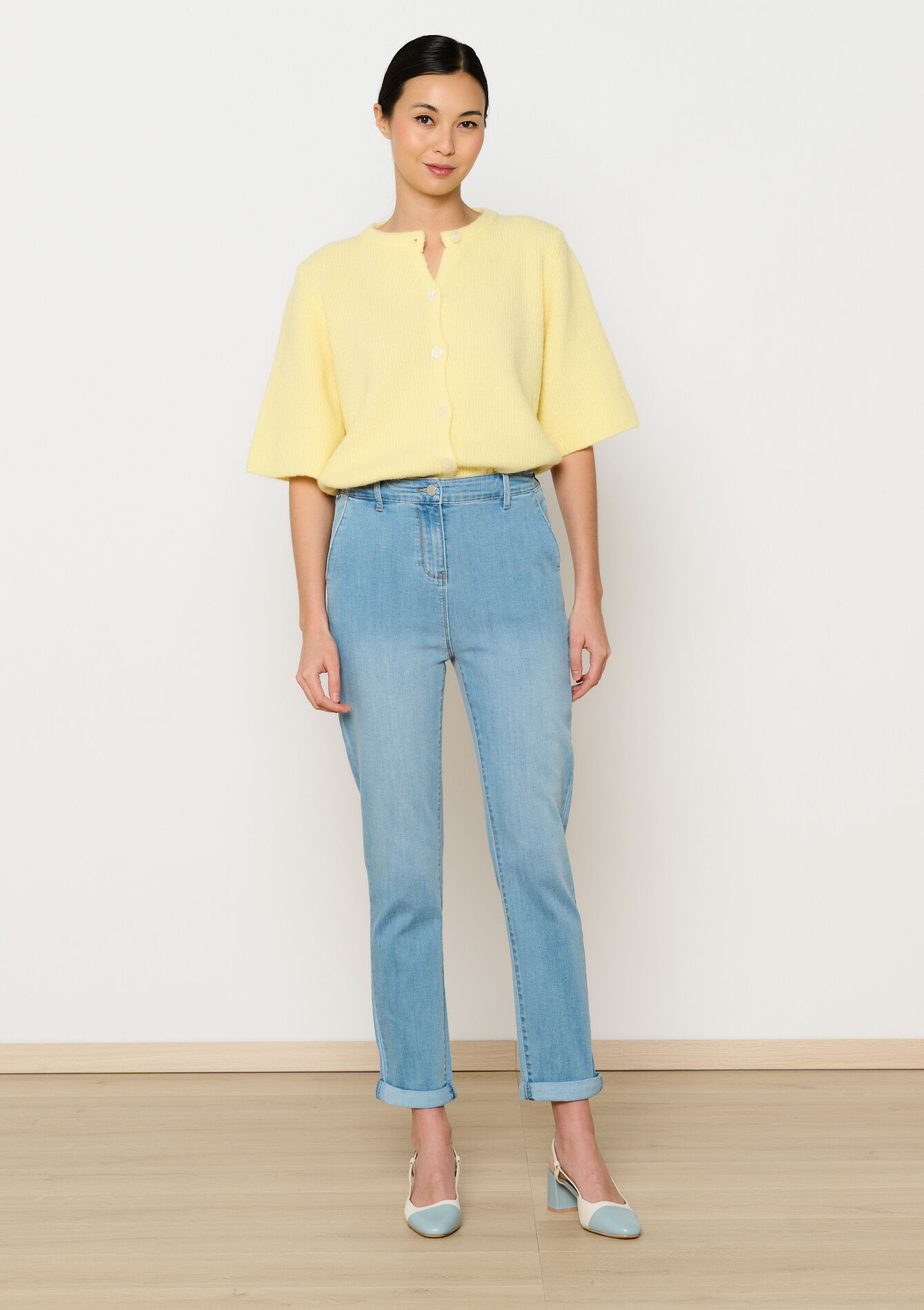 Rechte jeans met hoge taille, Rechte jeans met hoge taille - BLUE BLEACHED - 22000567_0502