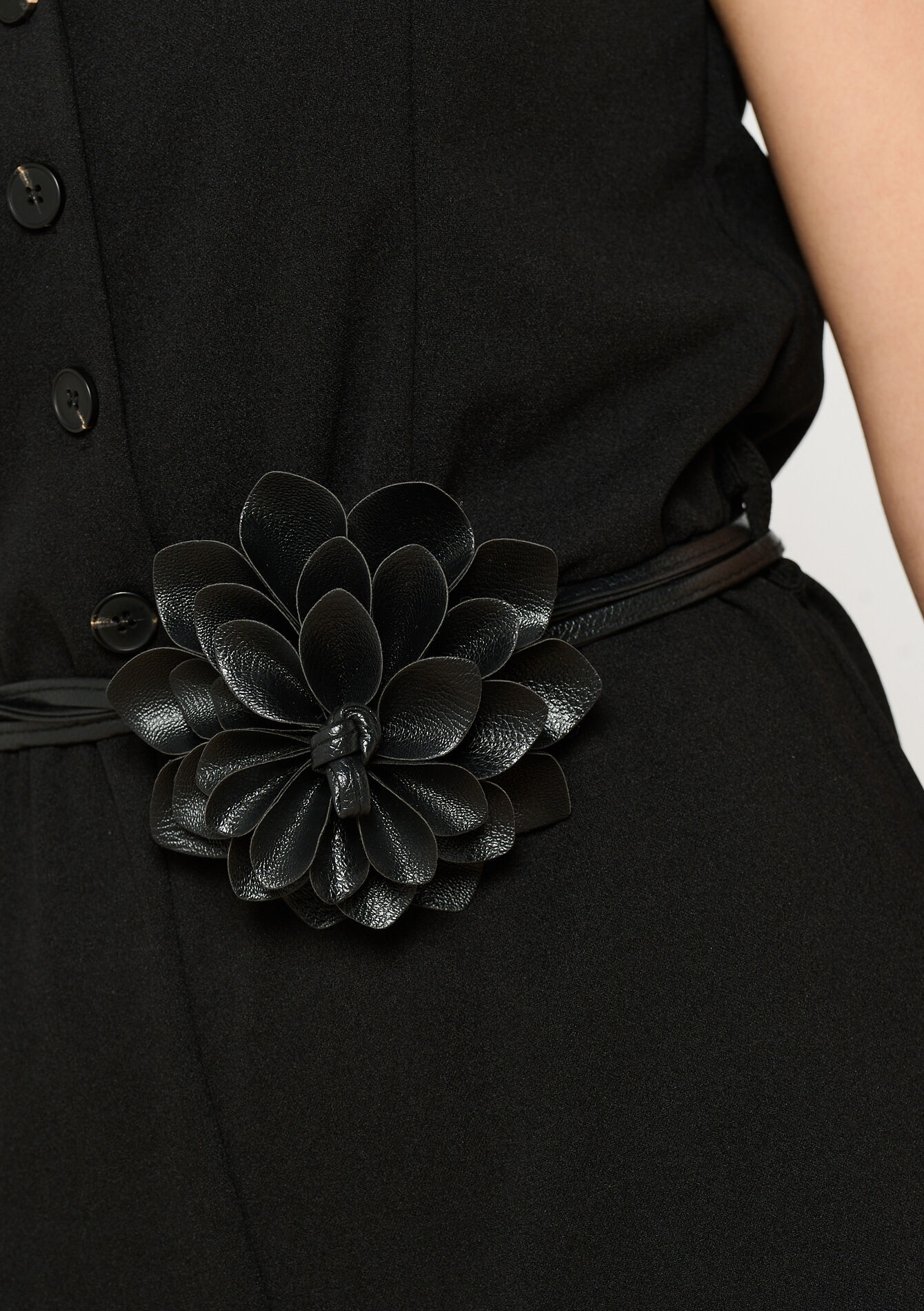 Drawstring belt with large flower, Drawstring belt with large flower - BLACK - 14001851_1119