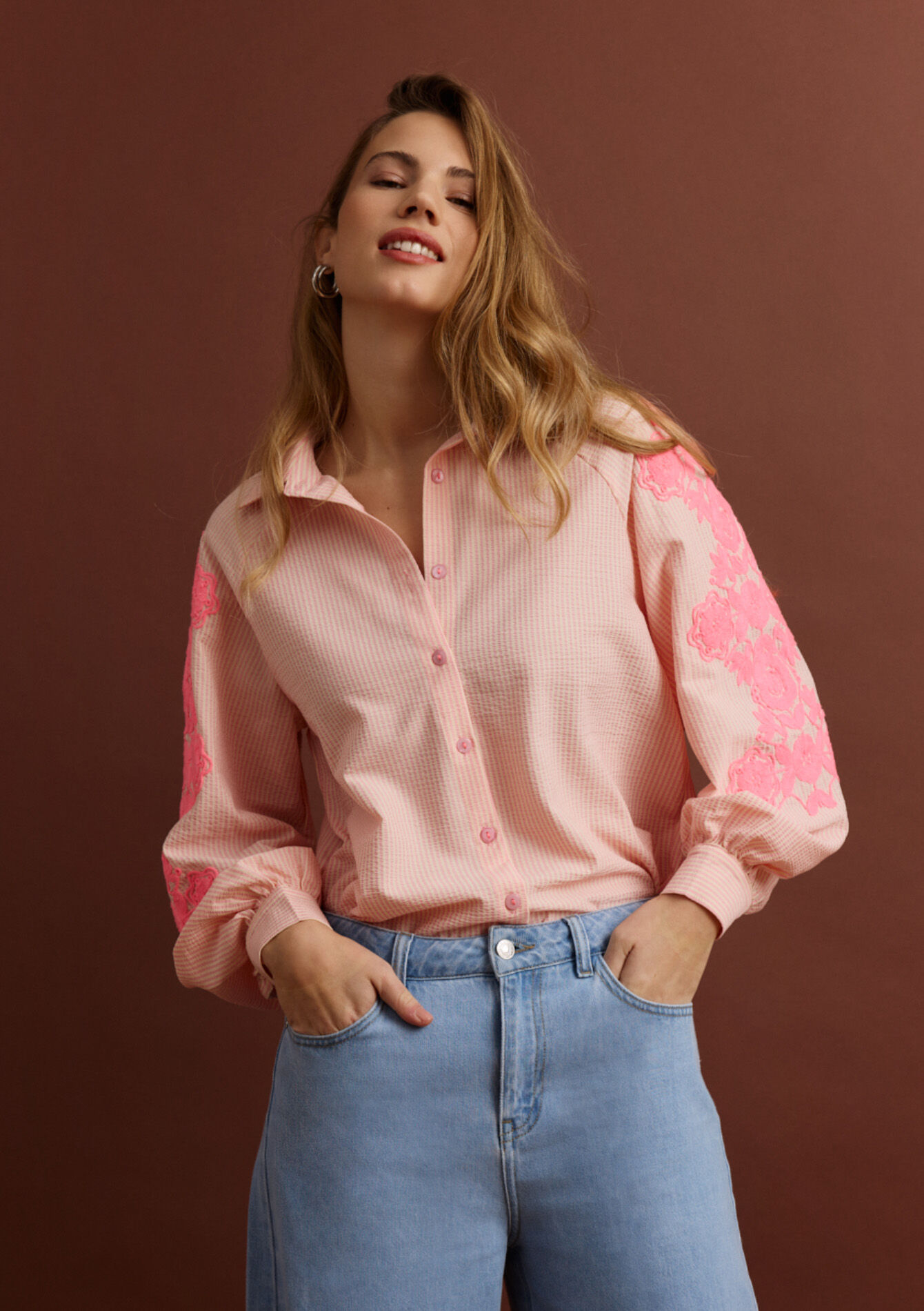 Embroidered oversized shirt, Embroidered oversized shirt, , back