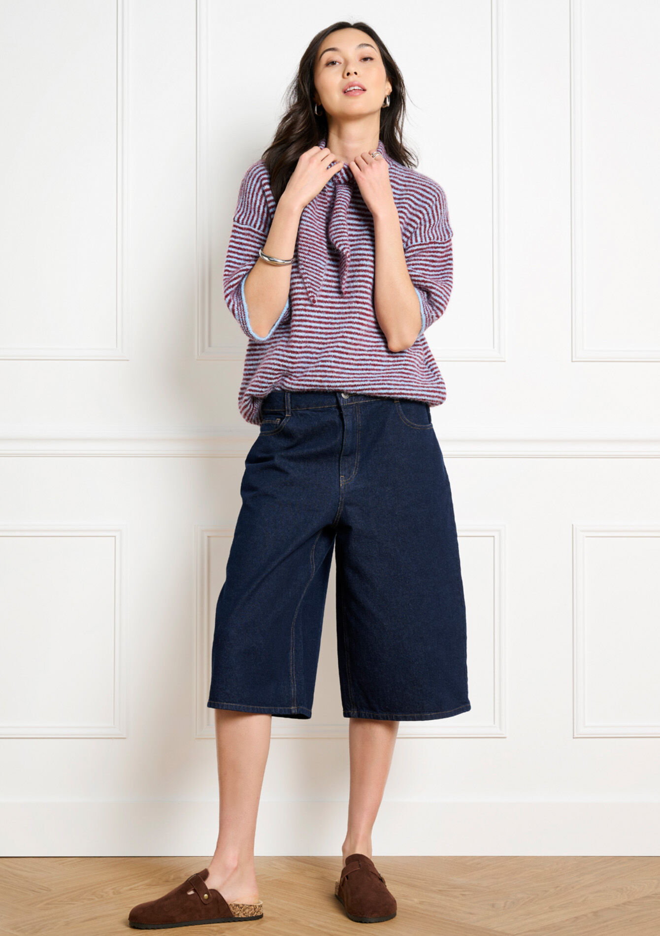 Denim bermuda met hoge taille - DARK BLUE - 22000662_0501