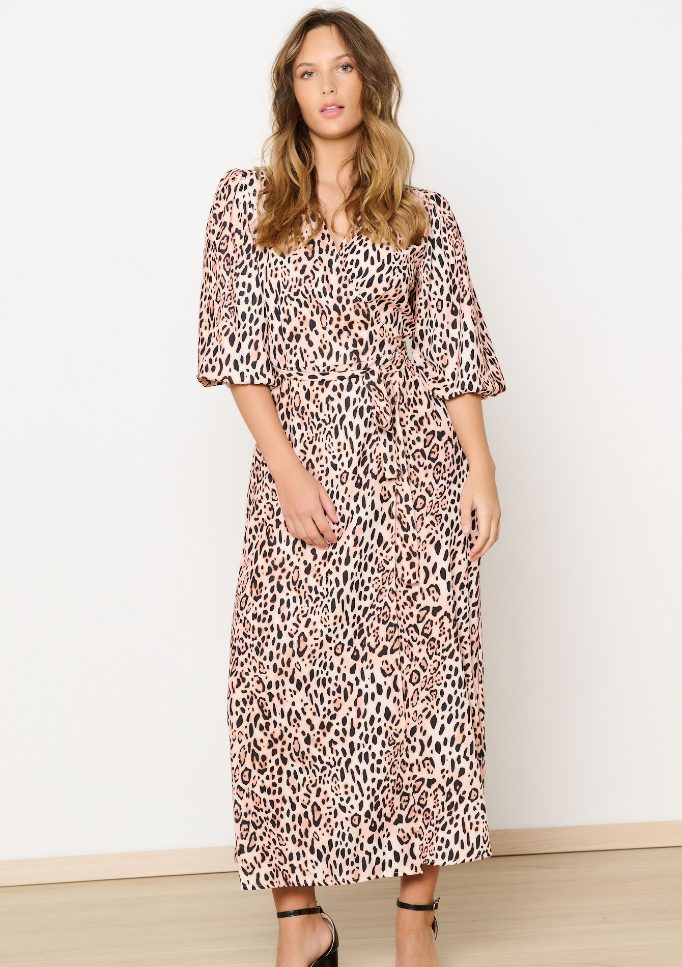 Leopard print wrap dress, Leopard print wrap dress - LT BEIGE - 08104022_2527