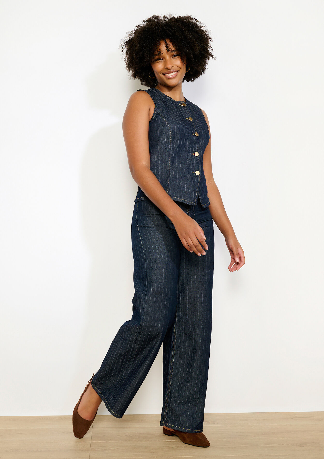 Wijde gestreepte jeans - DARK BLUE - 22000660_0501