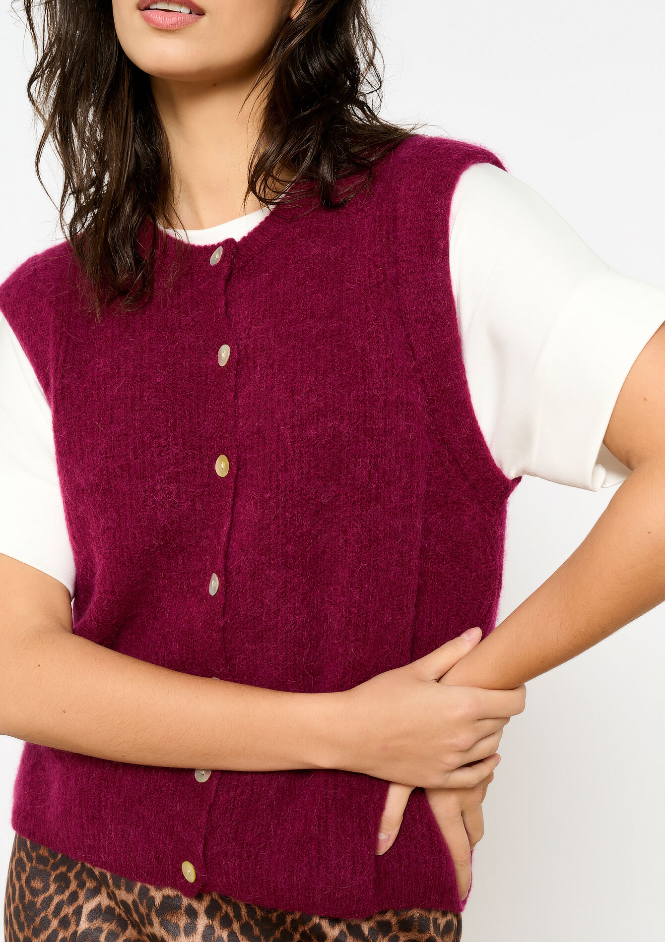 Mouwloze cardigan, Mouwloze cardigan - BORDEAUX WINE - 04101222_5514