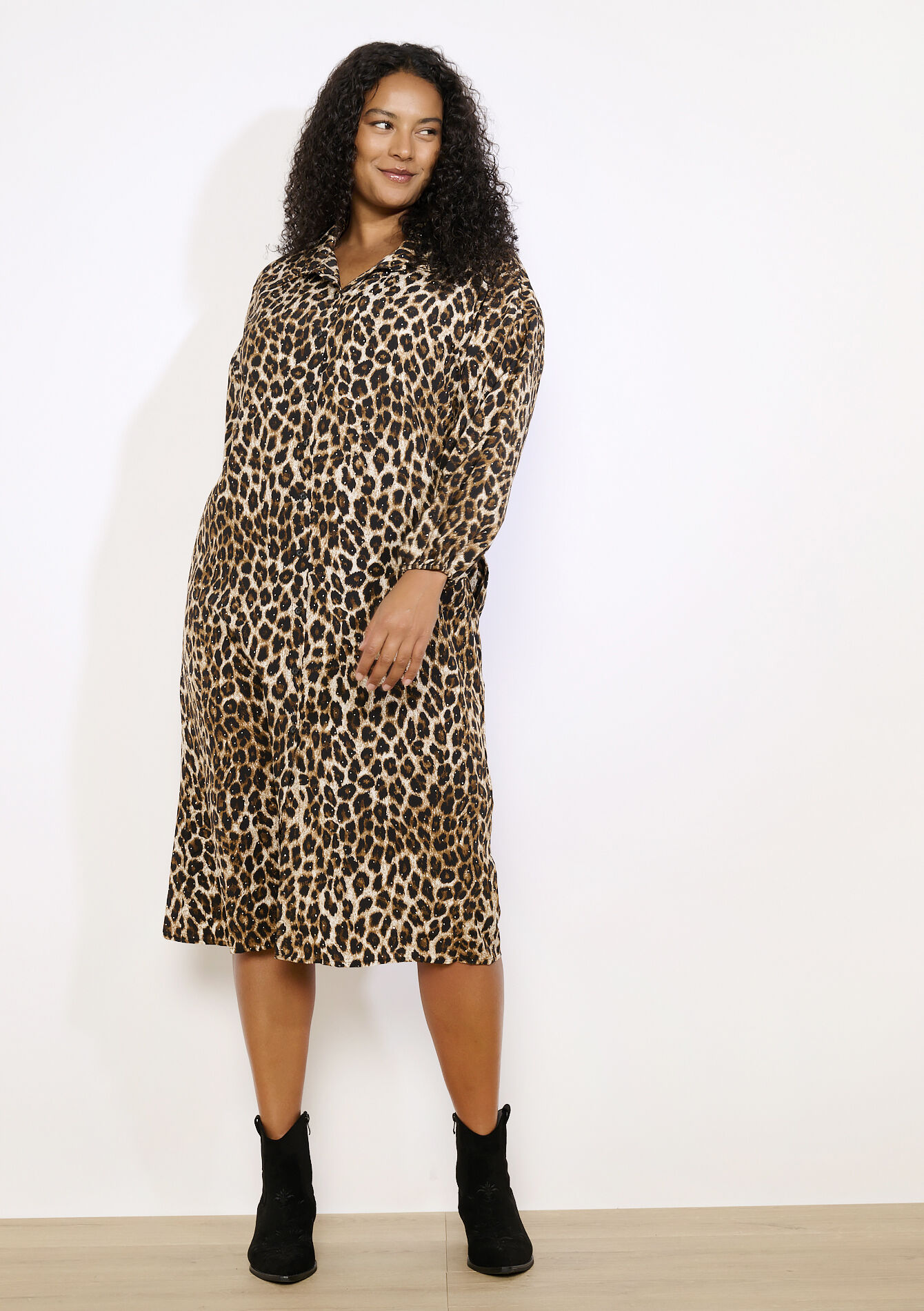 Midi-jurk met strass en print - CAMEL GINGER - 08104383_3831