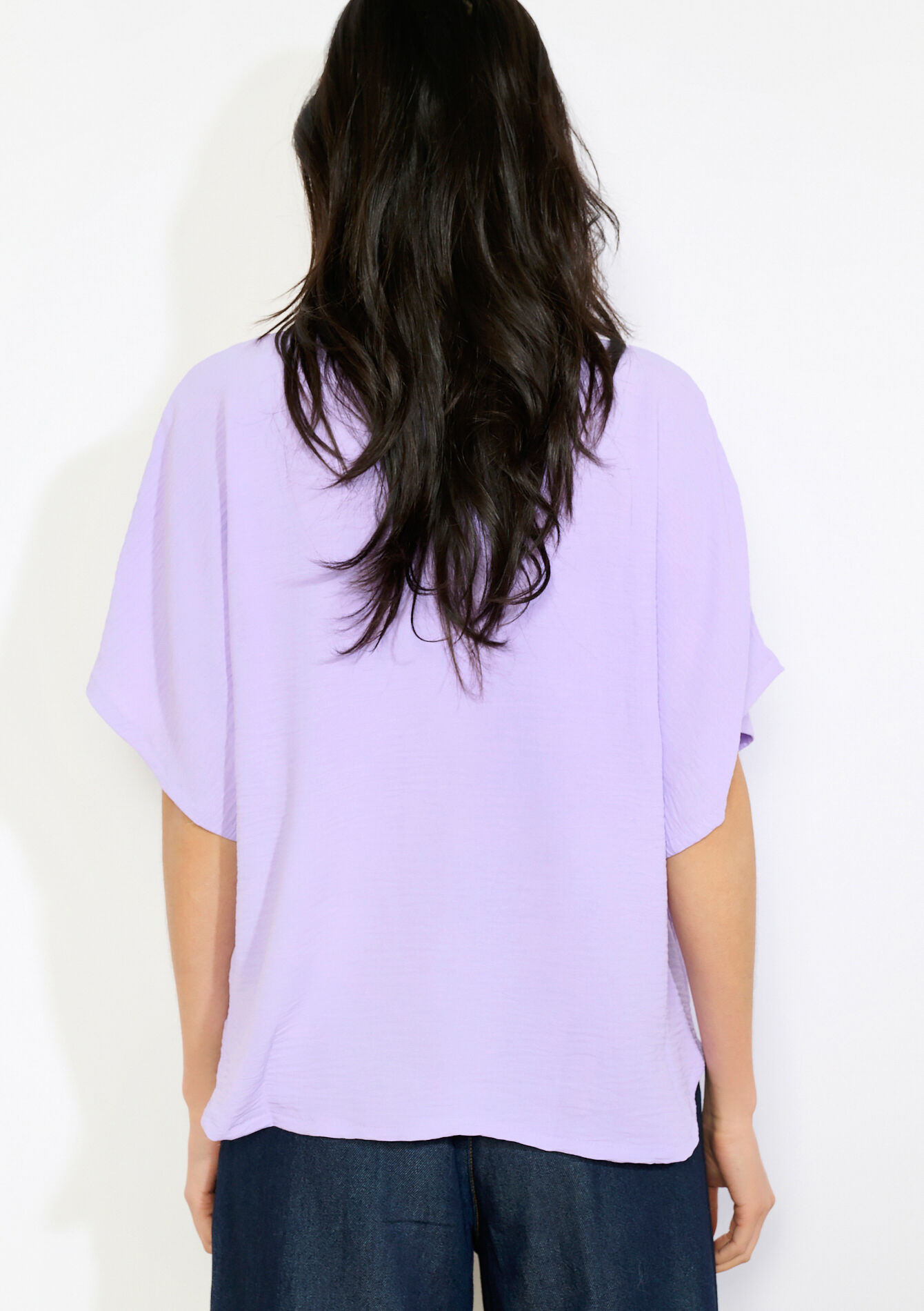 Losvallende blouse met korte mouwen - LILAC BRIGHT - 05703048_2578