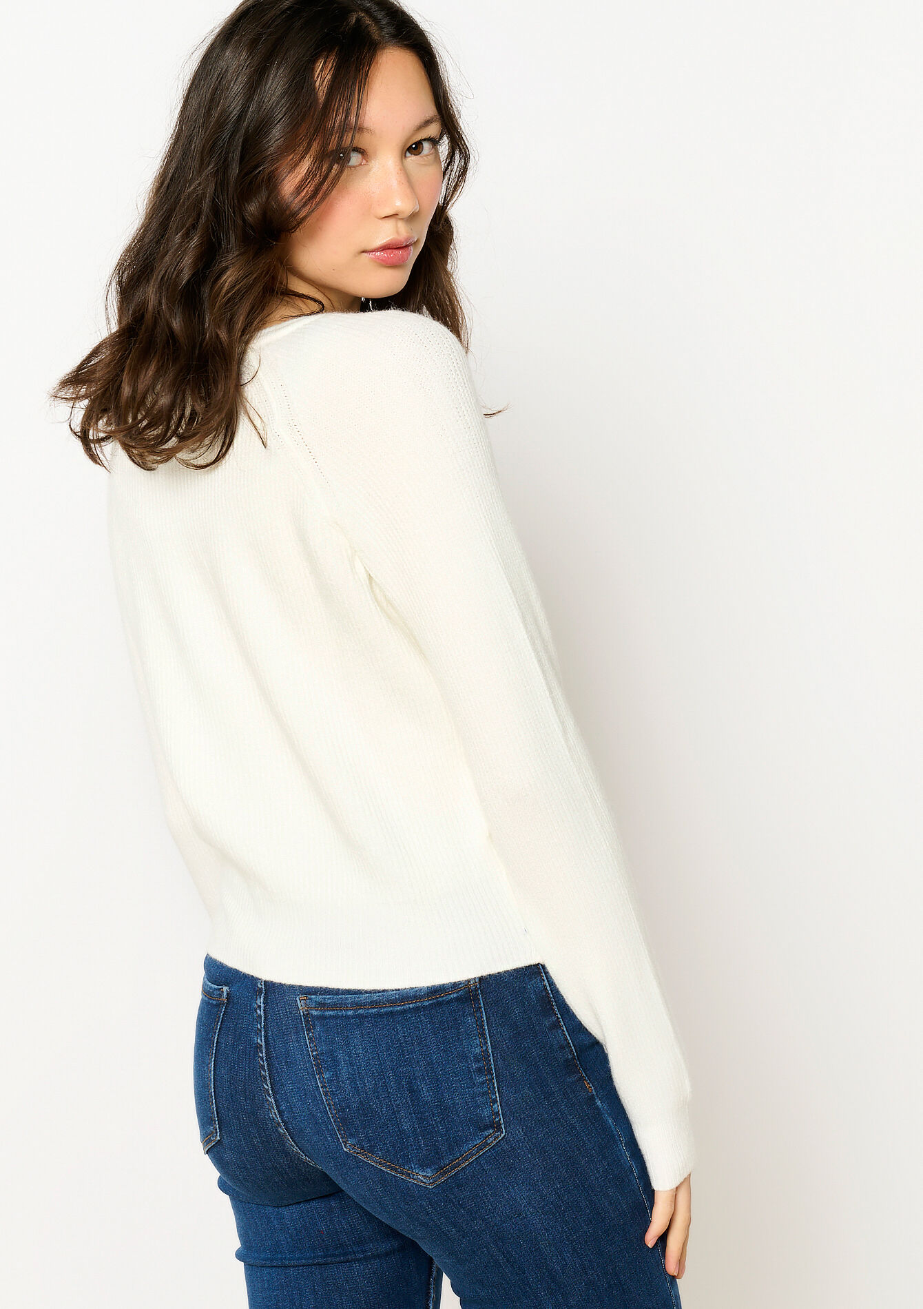 Geribde cardigan met ronde hals, Geribde cardigan met ronde hals - OFFWHITE - 04101253_1001