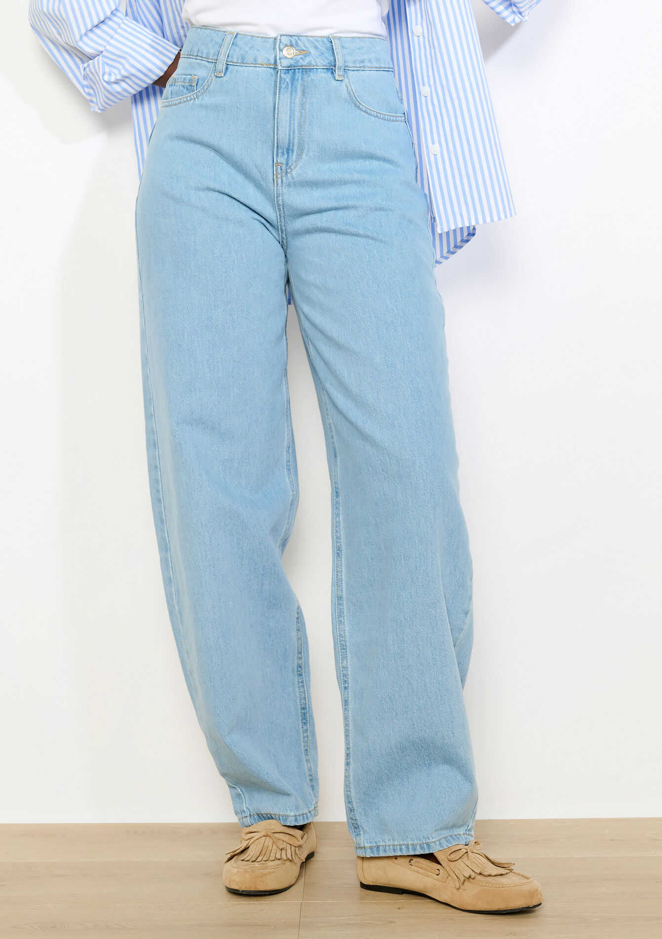 Hoge taille wide-leg jeans, Hoge taille wide-leg jeans - BLUE BLEACHED - 22000661_0502