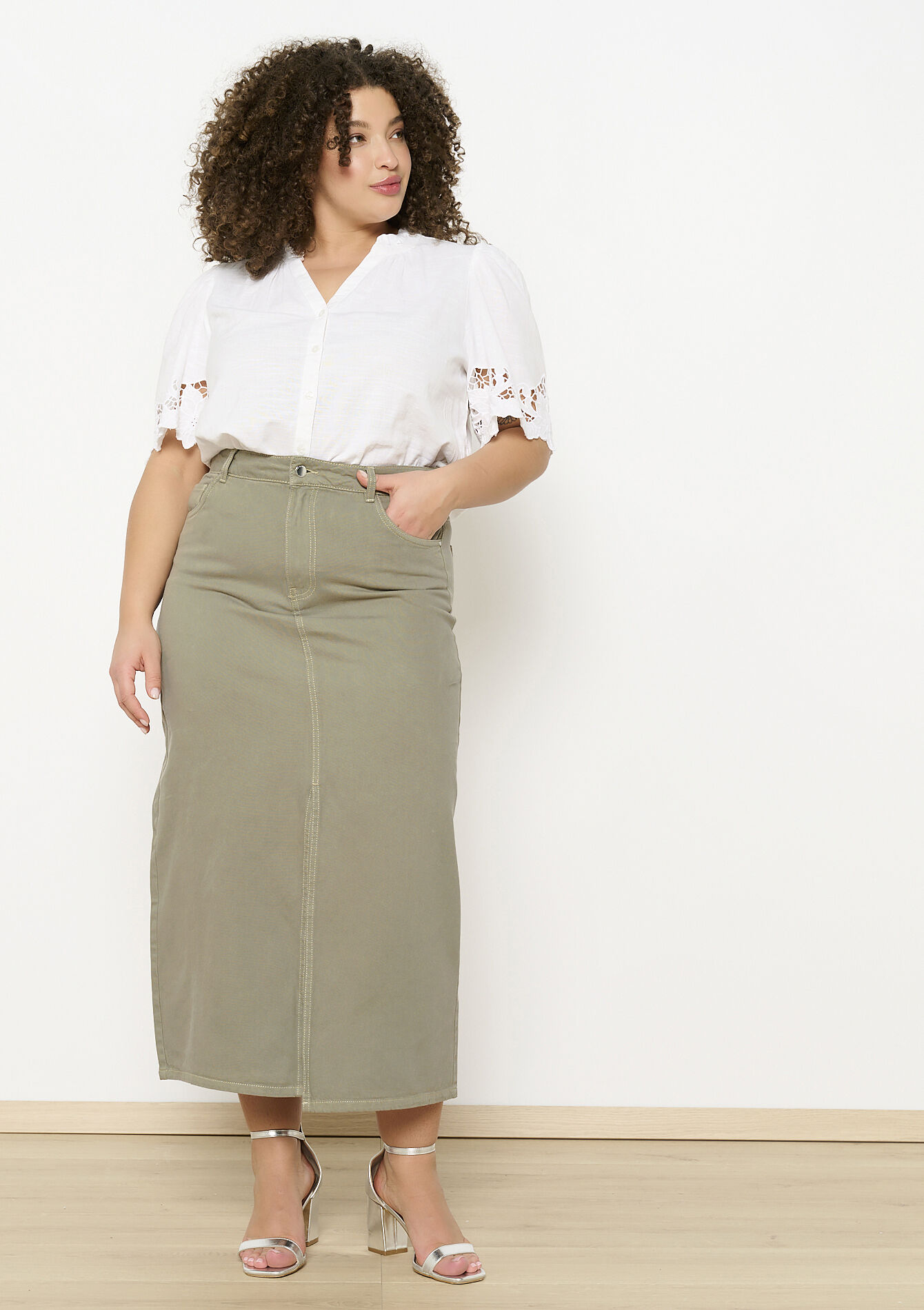 Maxirok met split - KHAKI MED - 07101295_4327