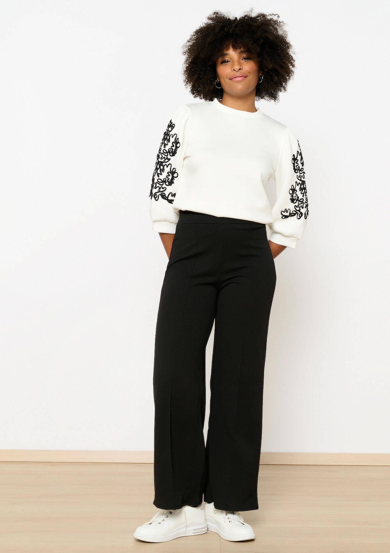 Loose pants in scuba fabric, Loose pants in scuba fabric - BLACK - 06600949_1119