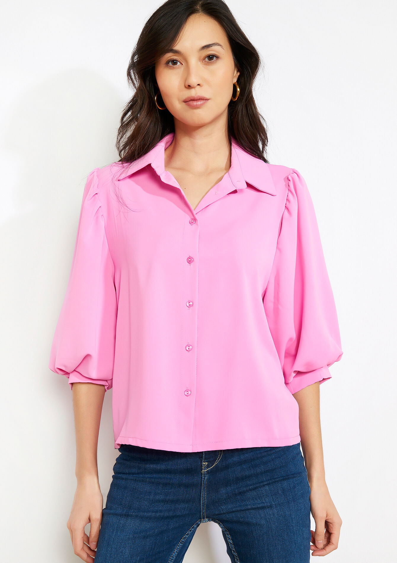 Soepele blouse met knopen - PINK BUBBLEGUM - 05703045_1477