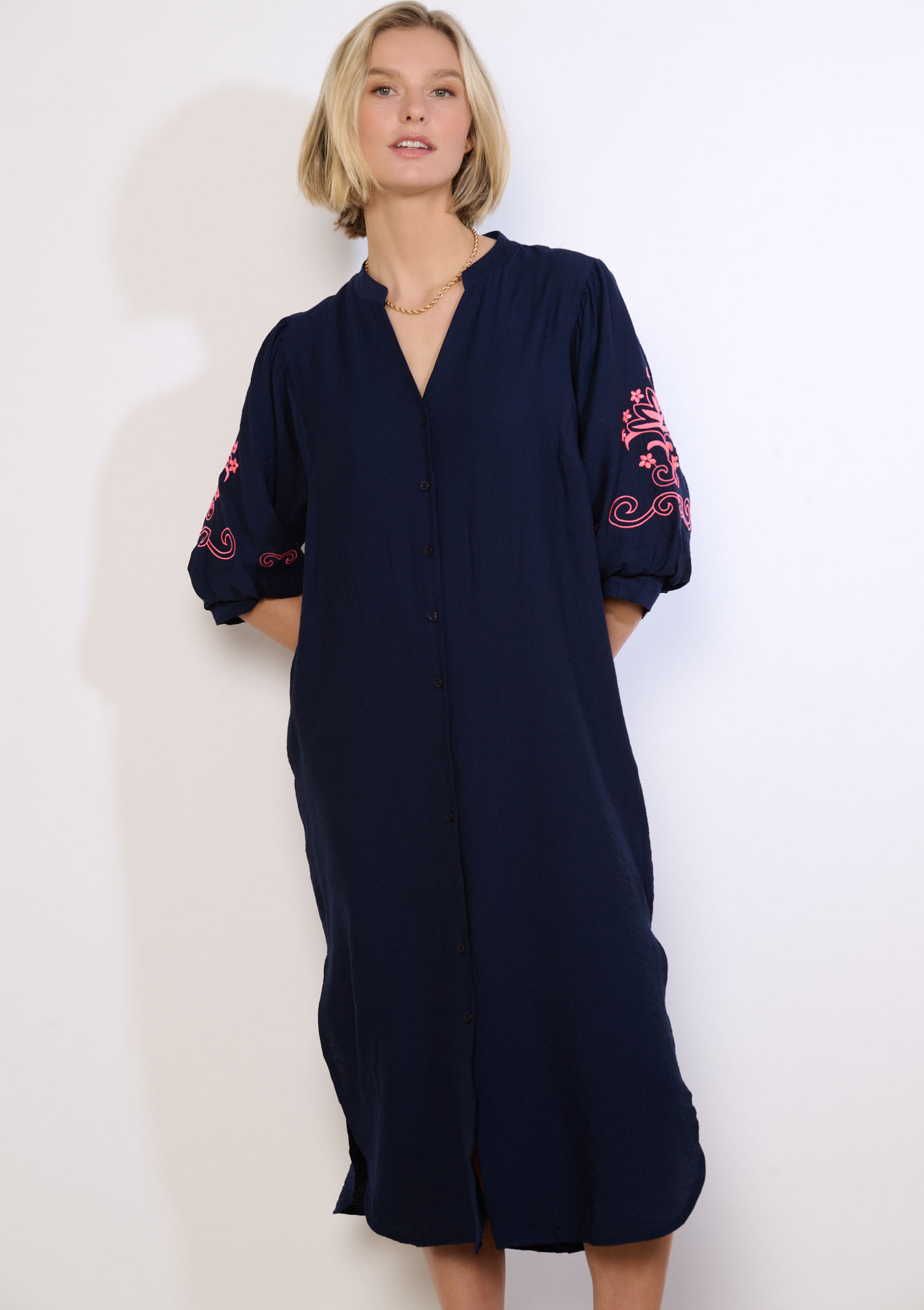 Geborduurde overhemdjurk, Geborduurde overhemdjurk - NAVY BASIC - 08104451_2723