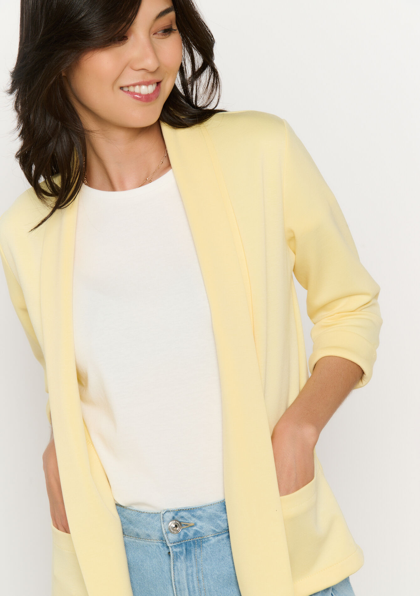 Soepele open blazer, Soepele open blazer - YELLOW PASTEL - 09101049_5004