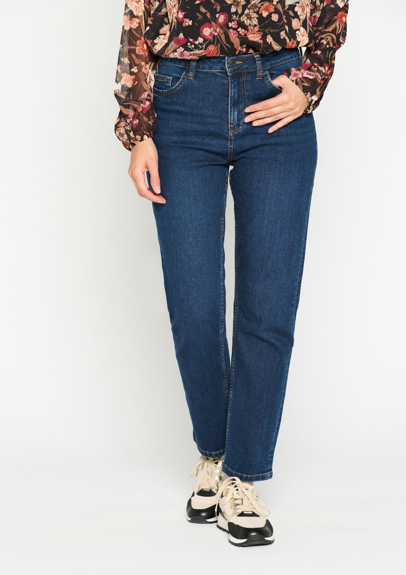 Rechte jeans met hoge taille - DARK BLUE - 22000469_0501