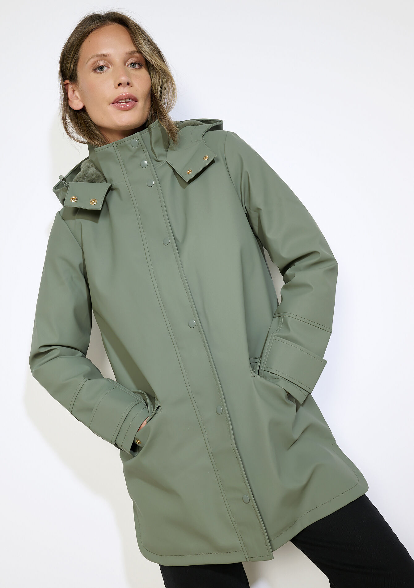 Waterdichte parka met kap - KHAKI FADED - 23000741_4326