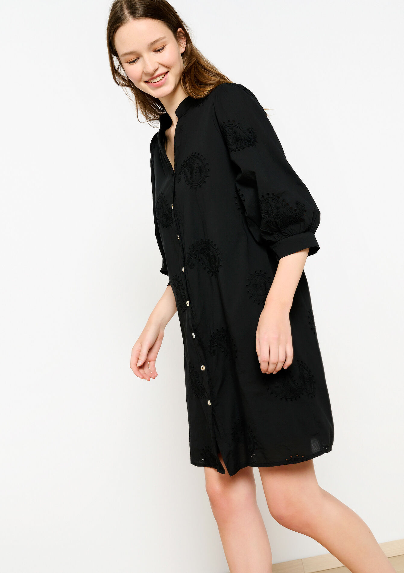 Shirt dress with embroidery, Shirt dress with embroidery - BLACK - 08103649_1119