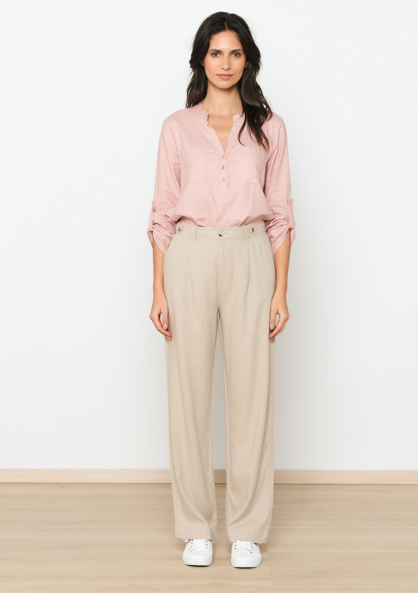 Getailleerde linnen broek, Getailleerde linnen broek - LIGHT TAUPE - 06100574_2572