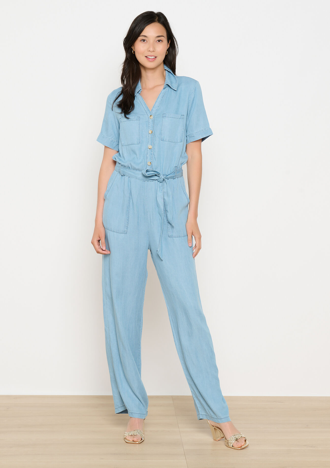 Soepele jumpsuit met ceintuur, Soepele jumpsuit met ceintuur - BLUE BLEACHED - 06004624_0502