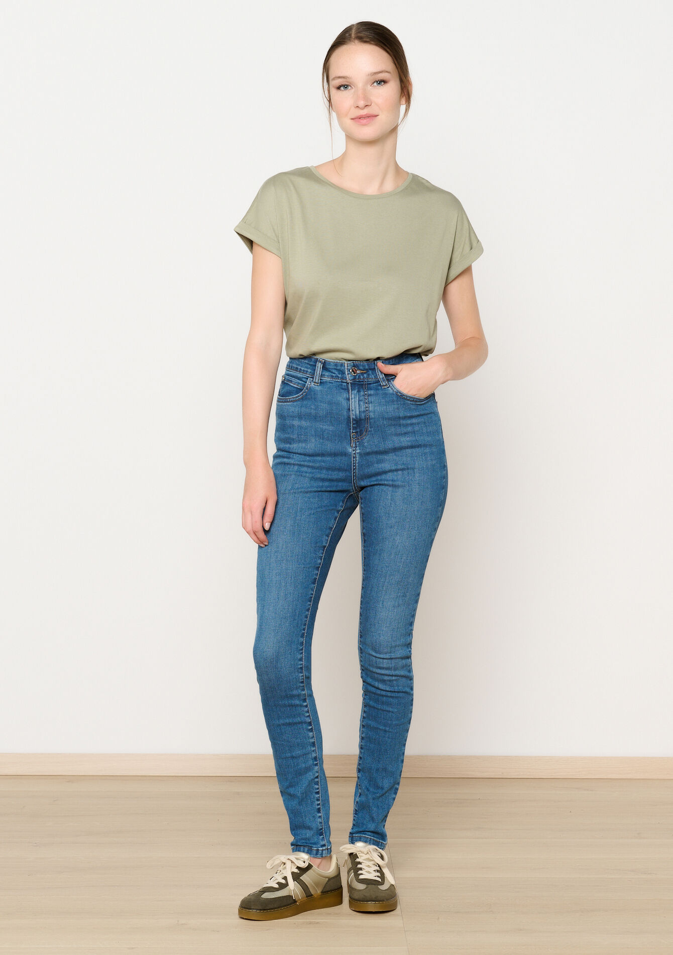 Skinny jeans met hoge taille, Skinny jeans met hoge taille - MEDIUM BLUE - 22000533_0500