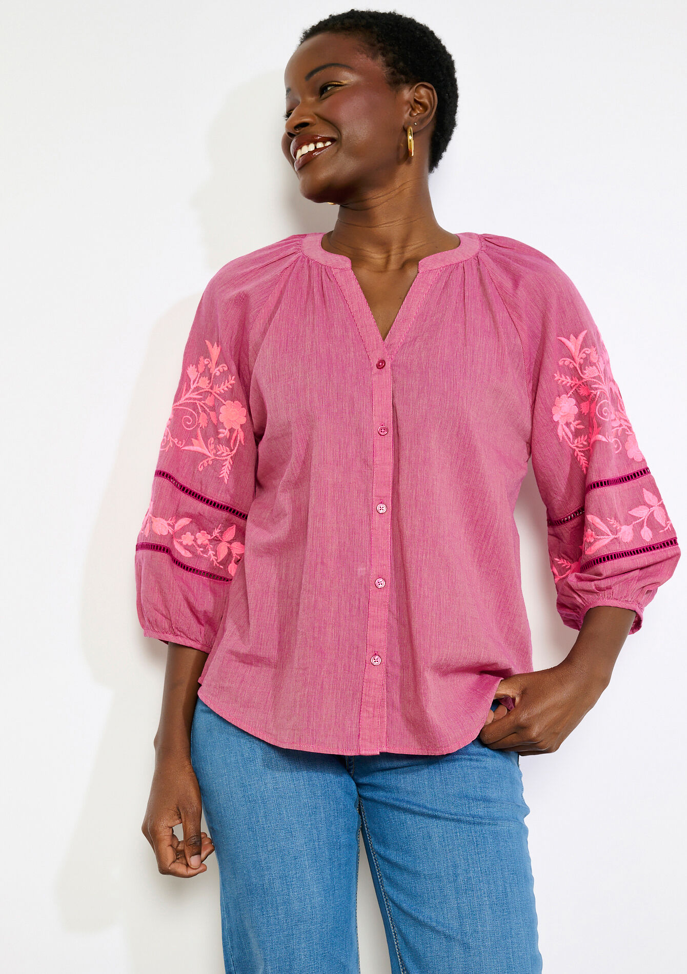 Romantisch geborduurd hemd, Romantisch geborduurd hemd - VIOLINE - 05702949_2576