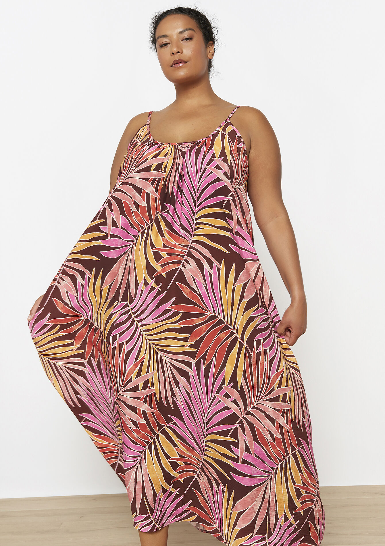 Tropical print maxi dress - BROWN DARK CHOCOLATE - 1131238