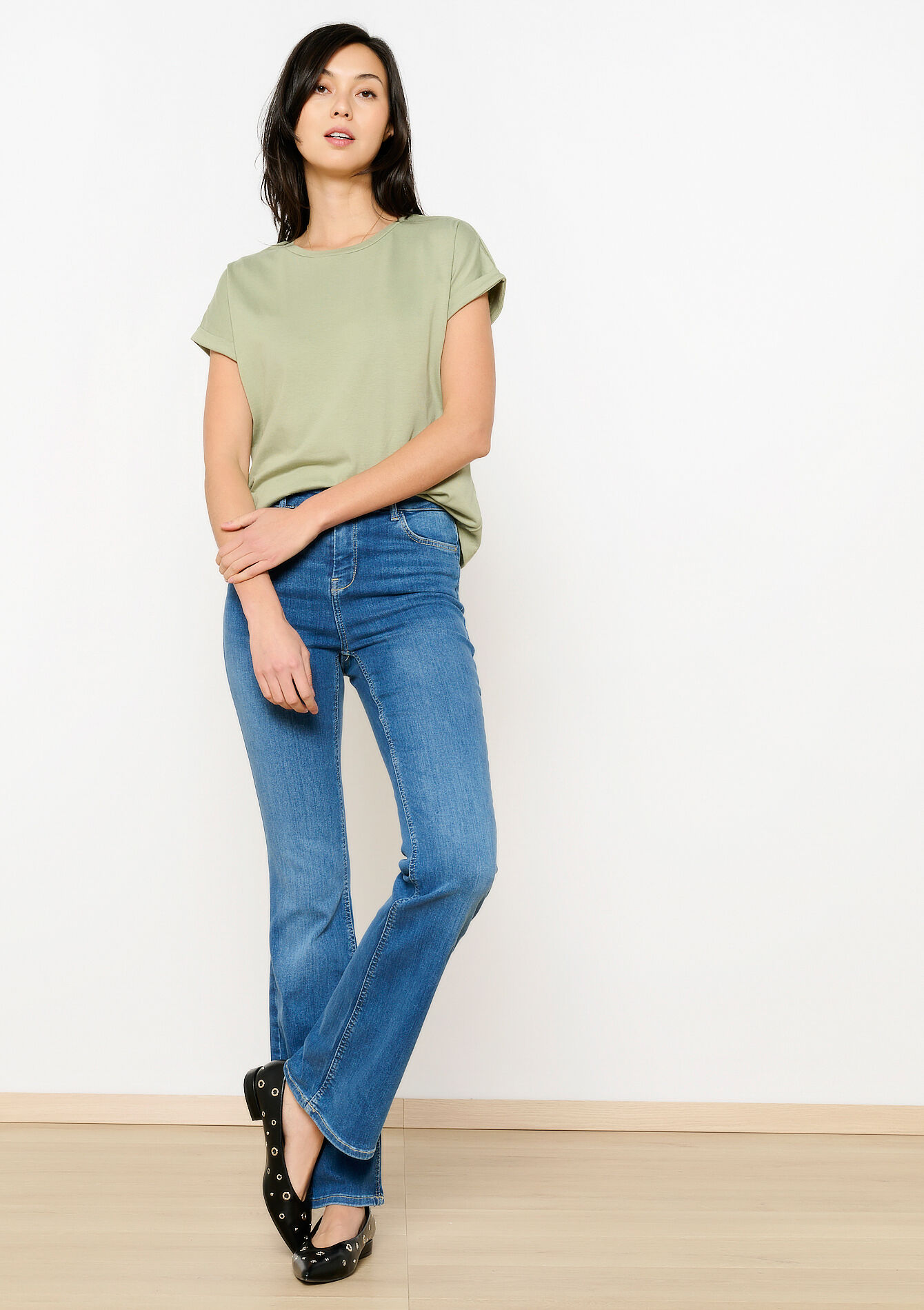Bootcut jeans met hoge taille, Bootcut jeans met hoge taille - MEDIUM BLUE - 22000559_0500