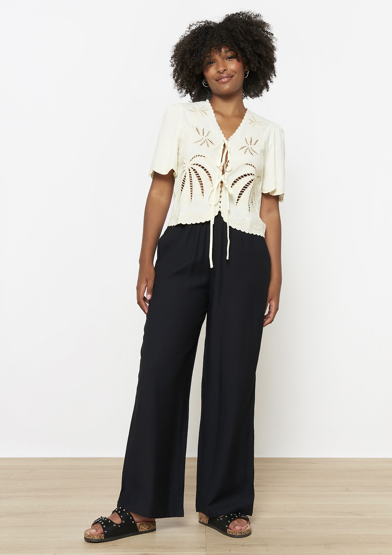 Losvallende wijde broek, Losvallende wijde broek - BLACK - 06600927_1119