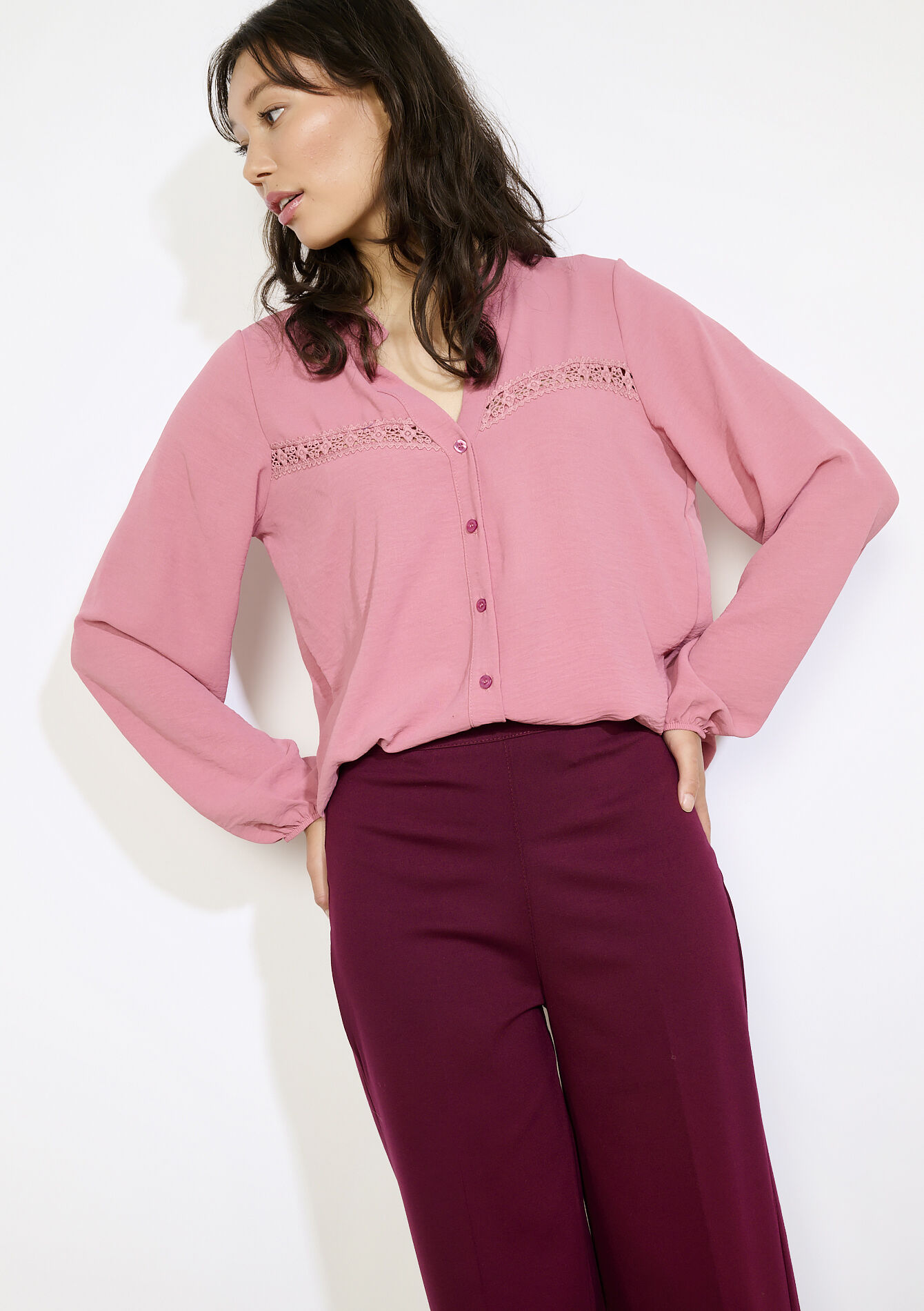 Blouse met haakdetails - COSMETIC PINK - 05702943_5733