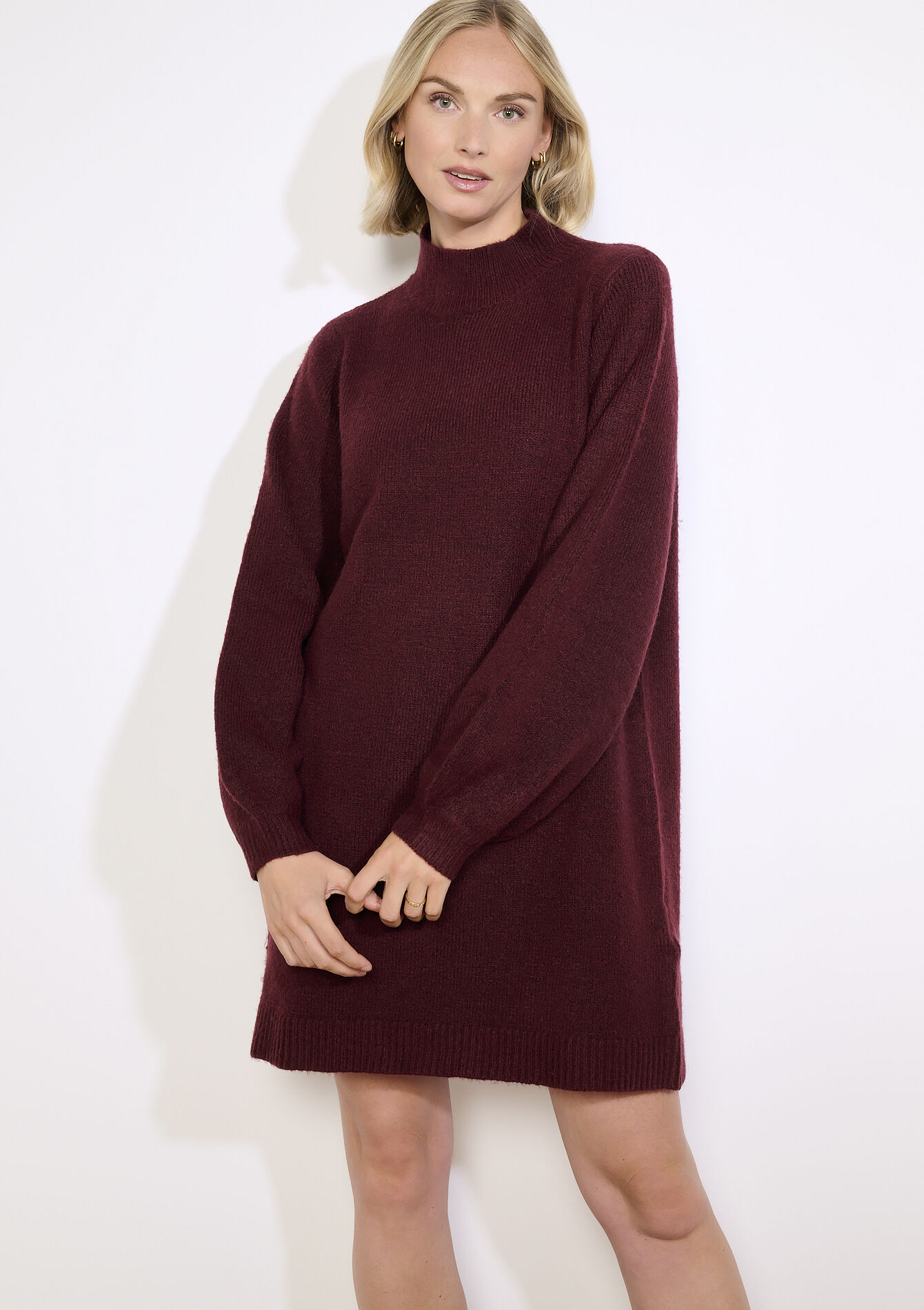 Gebreide jurk met col - BORDEAUX WINE - 08104035_5514