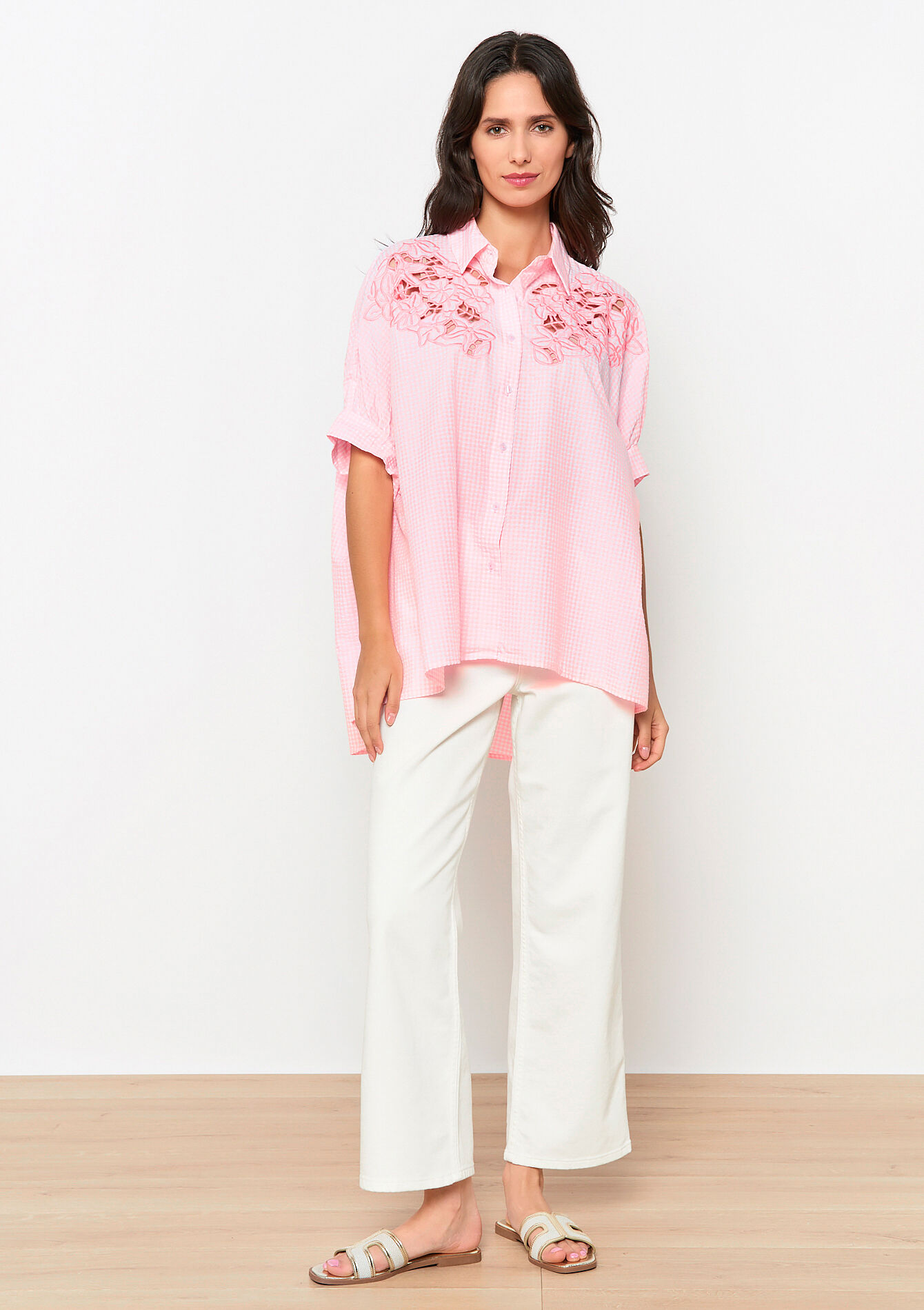 Chemise brodée oversize, Chemise brodée oversize - PINK BUBBLEGUM - 05702819_1477